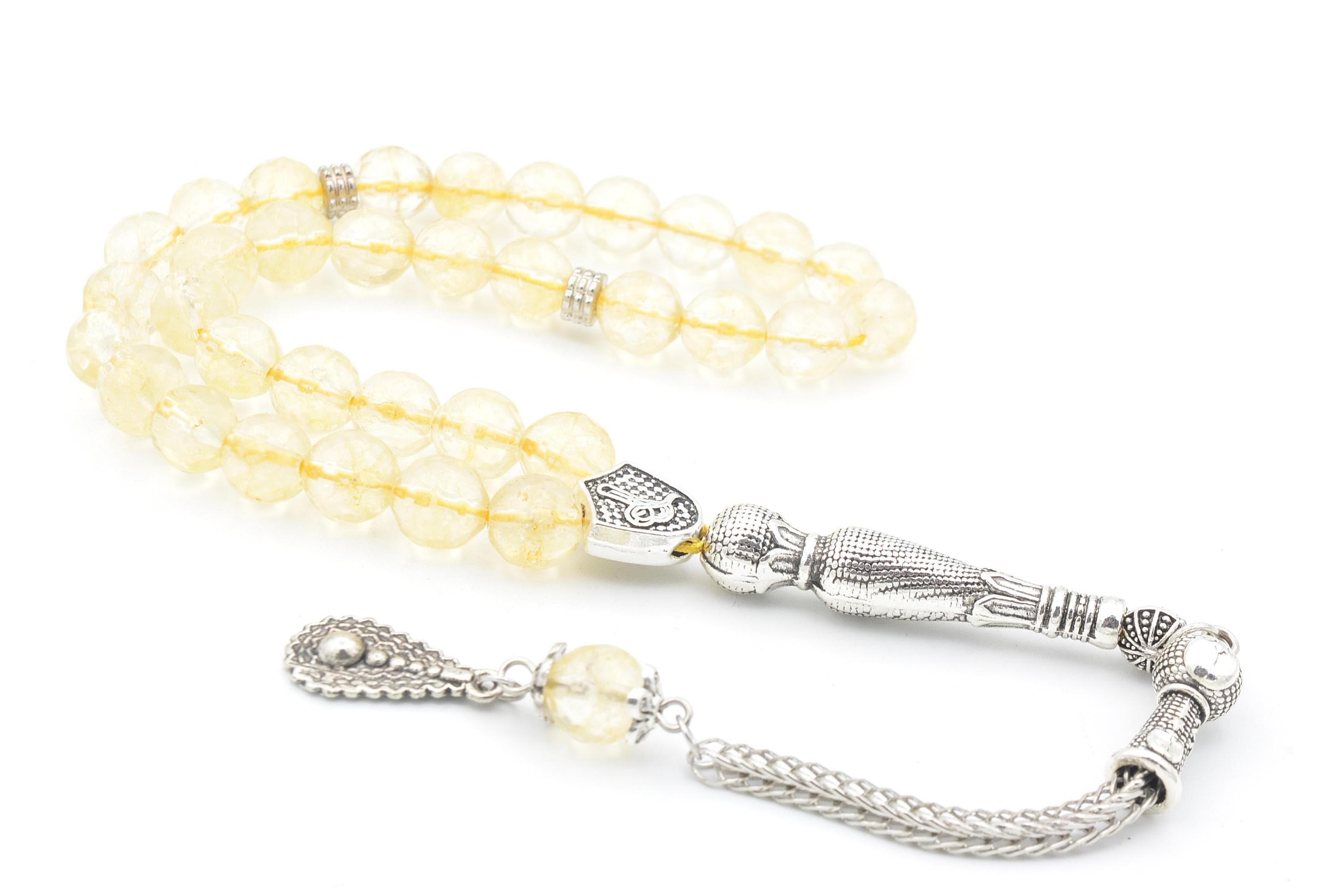 Faceted Citrine Prayer Beads, Silver Plated Tassel, 33 Beads - image 3