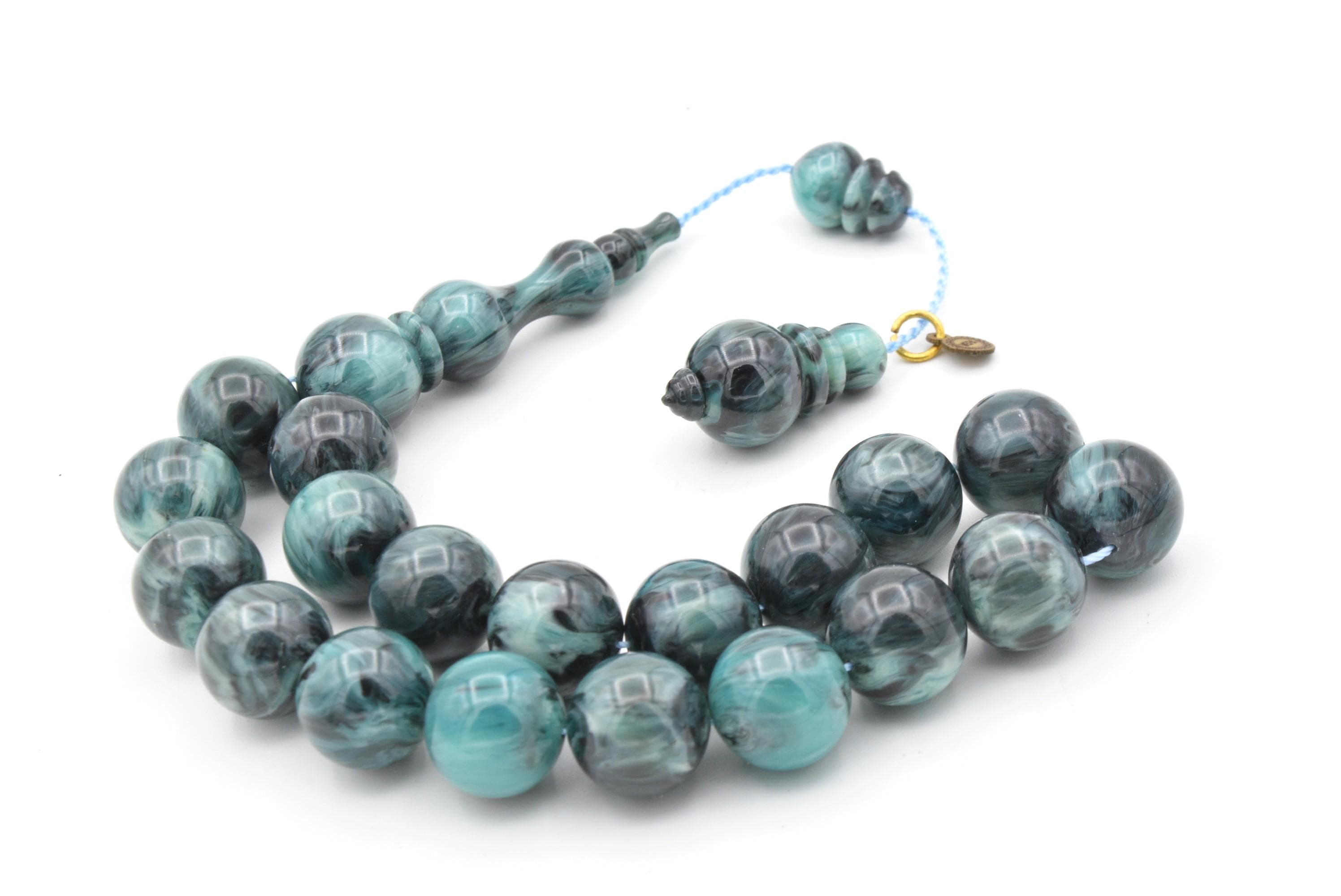 Vefa Master's Blue Grey Bakelite Amber 17 Beads Rosary, Blue Grey Bakelite Amber, Blue Grey Bakelite Amber 17 Beads Tasbih, Round, Capsule - image 4