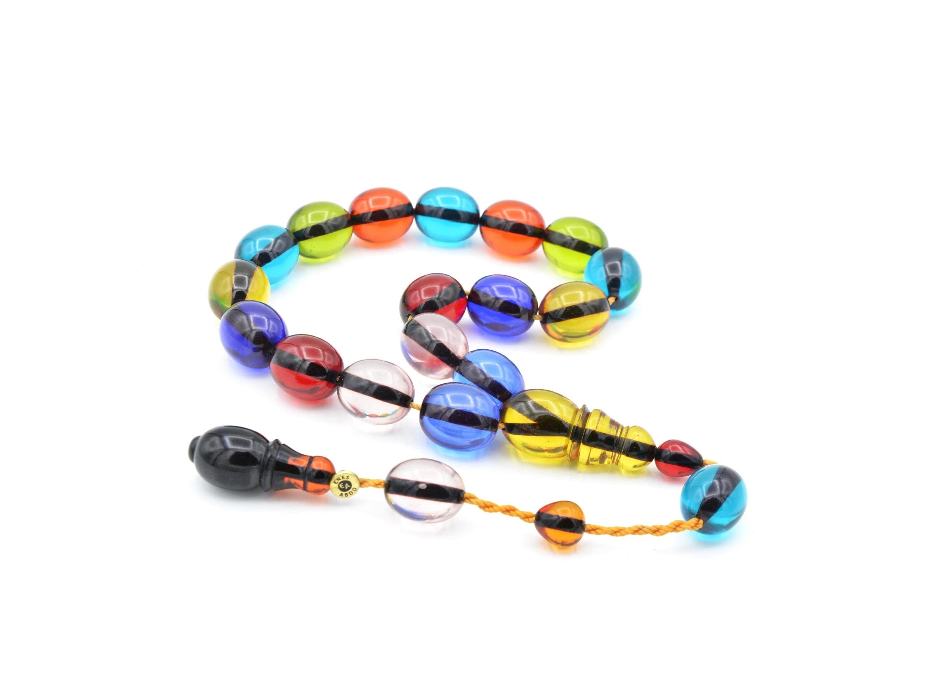 Enes Abdo Master's Colorful Tightening Amber Mascot Rosary 17 Beads, Tesbih, Misbaha, Rosary, Tasbeeh, Muslim, Tasbih, Muslim, Prayer Beads