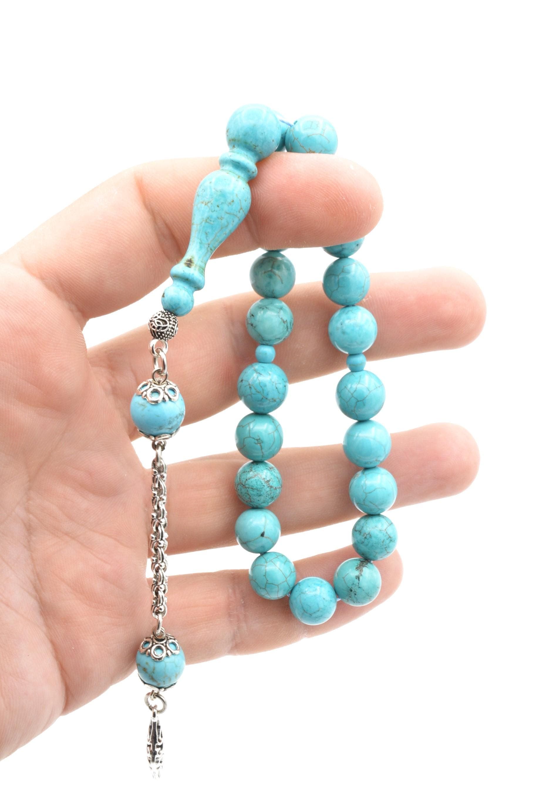 Turquoise 17 Prayer Beads, Turquoise 17 Beads Tasbih, Turquoise Islamic Misbaha, Turquoise Prayer Beads, Turquoise Tasbeeh, Turquoise 10 Mm - image 5