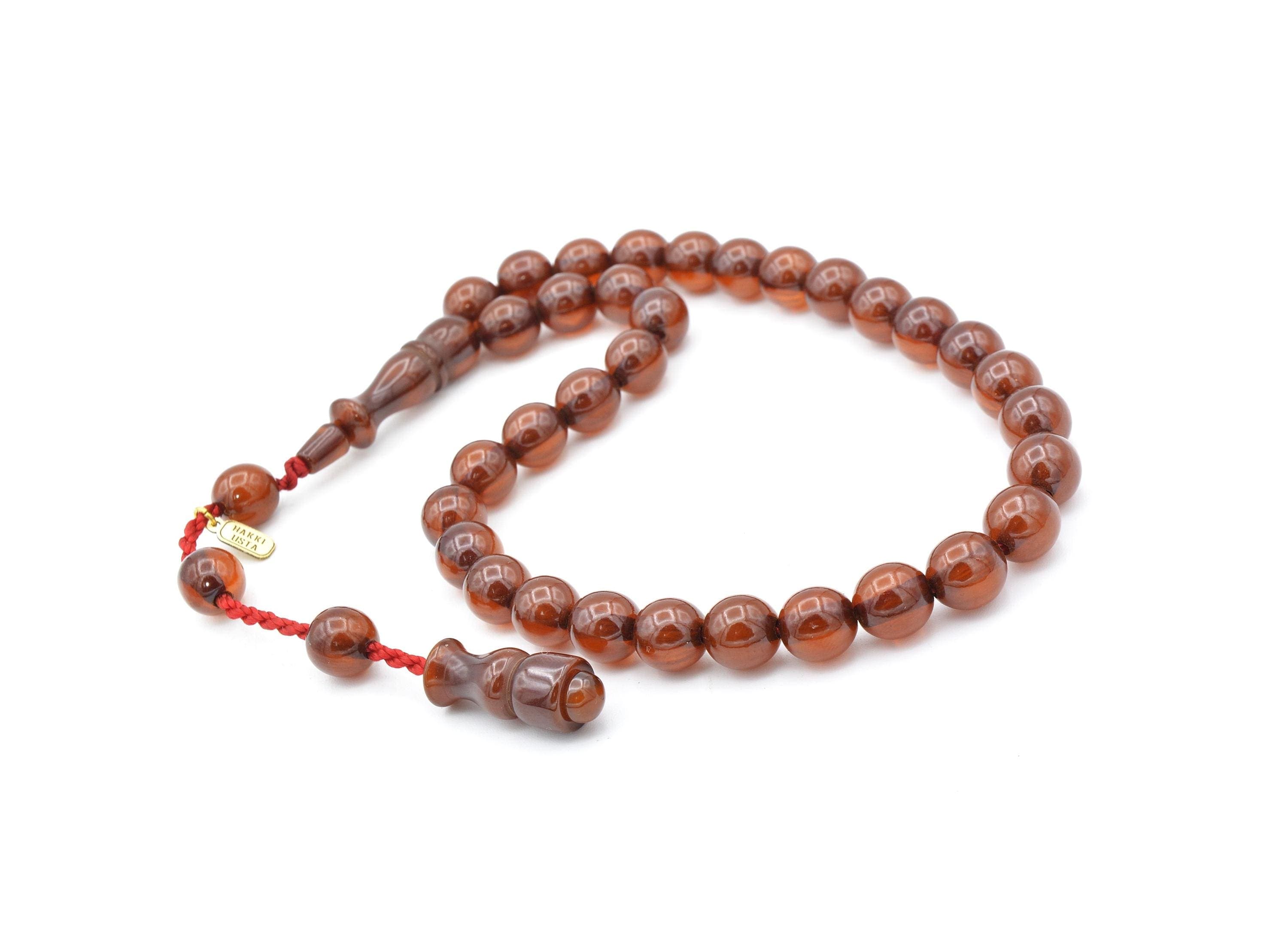 Wavy Amber Tasbih Rosary: 33 Islamic Prayer Beads