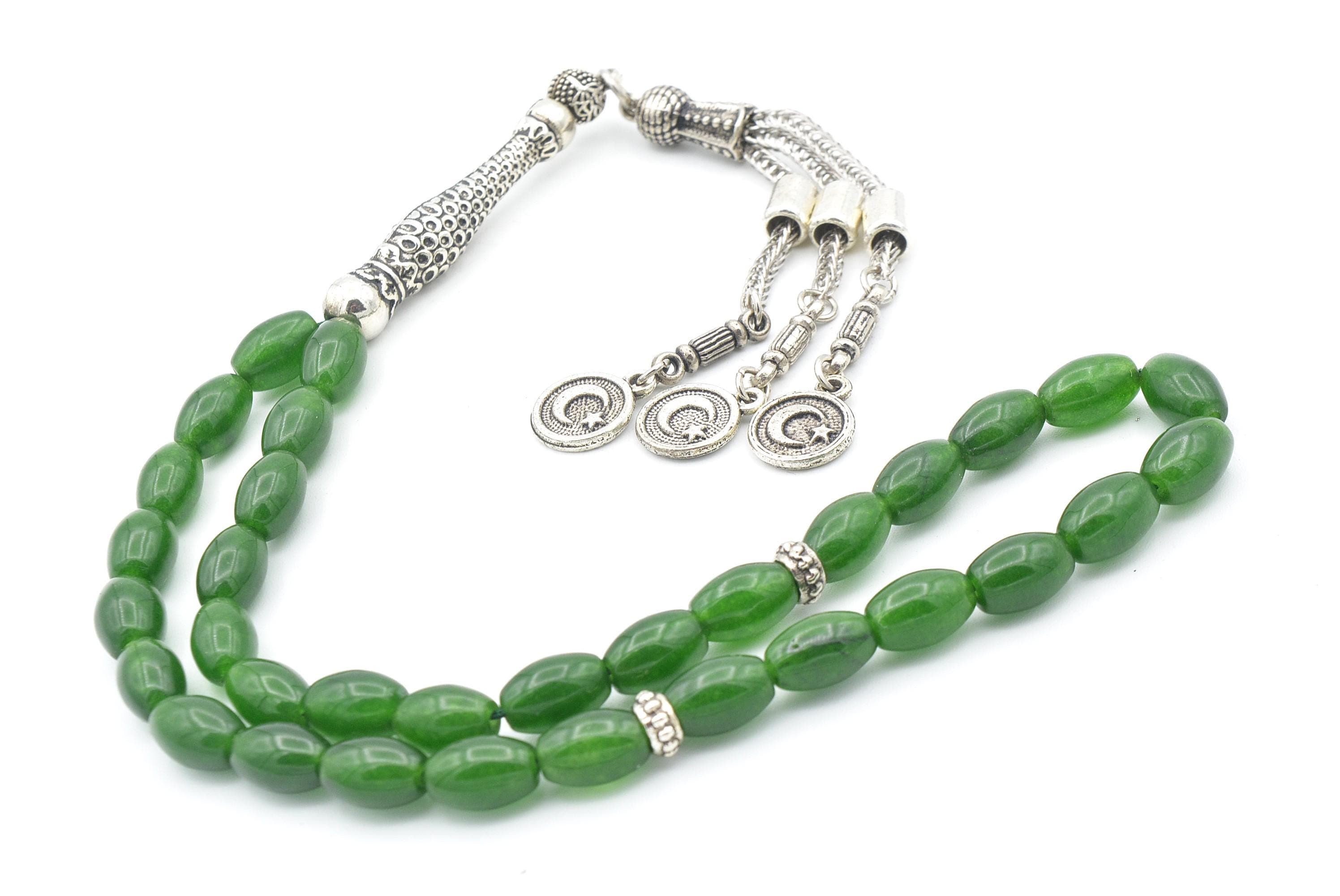 Jade Prayer Beads: 33-Bead Islamic Tasbih with Silver Tassel - image 5