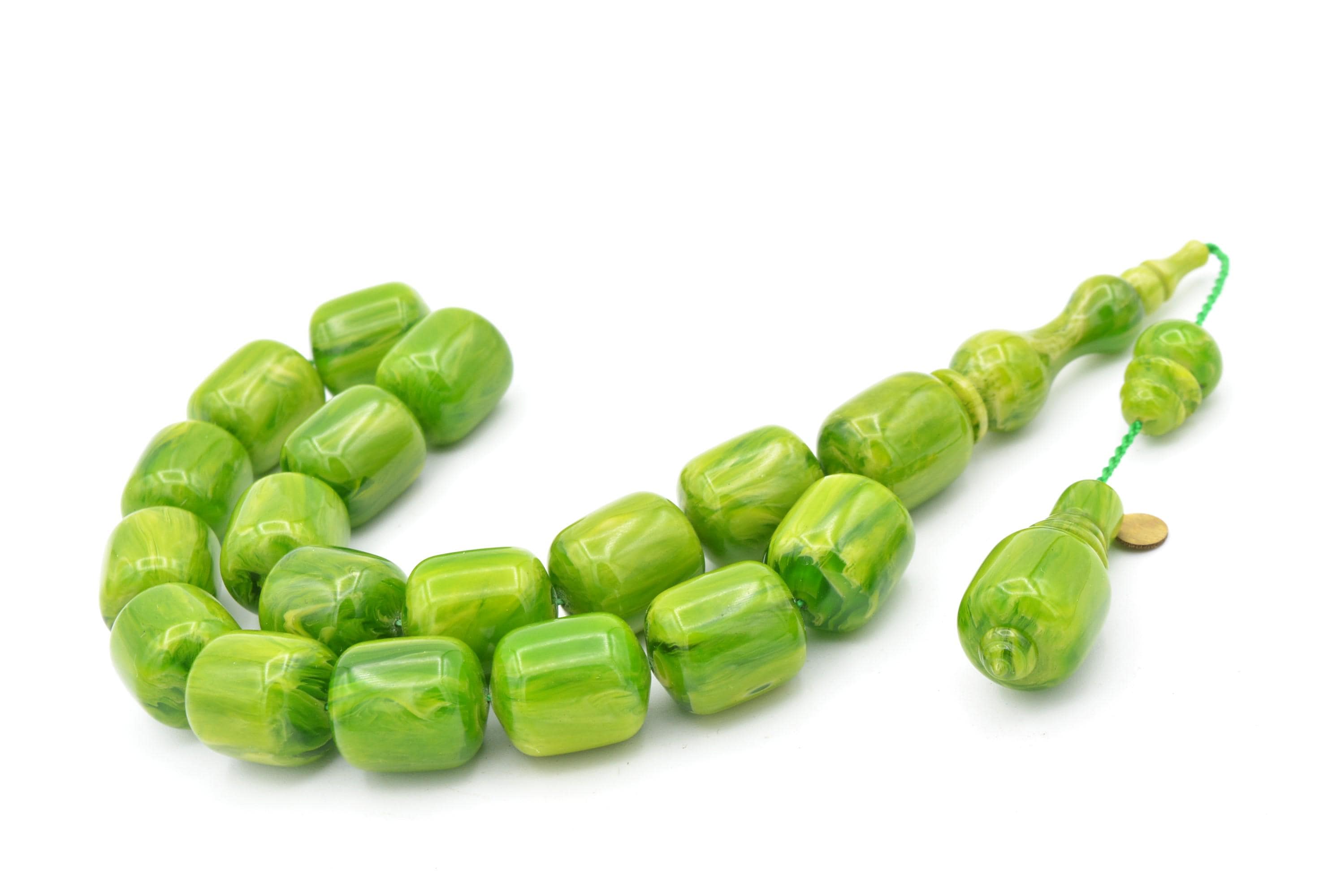 Vefa Master's Green Bakelite Amber 17 Beads Rosary, Green Bakelite Amber, Red Bakelite Amber 17 Beads Tasbih, Red Bakelite Amber 17 Beads - image 4