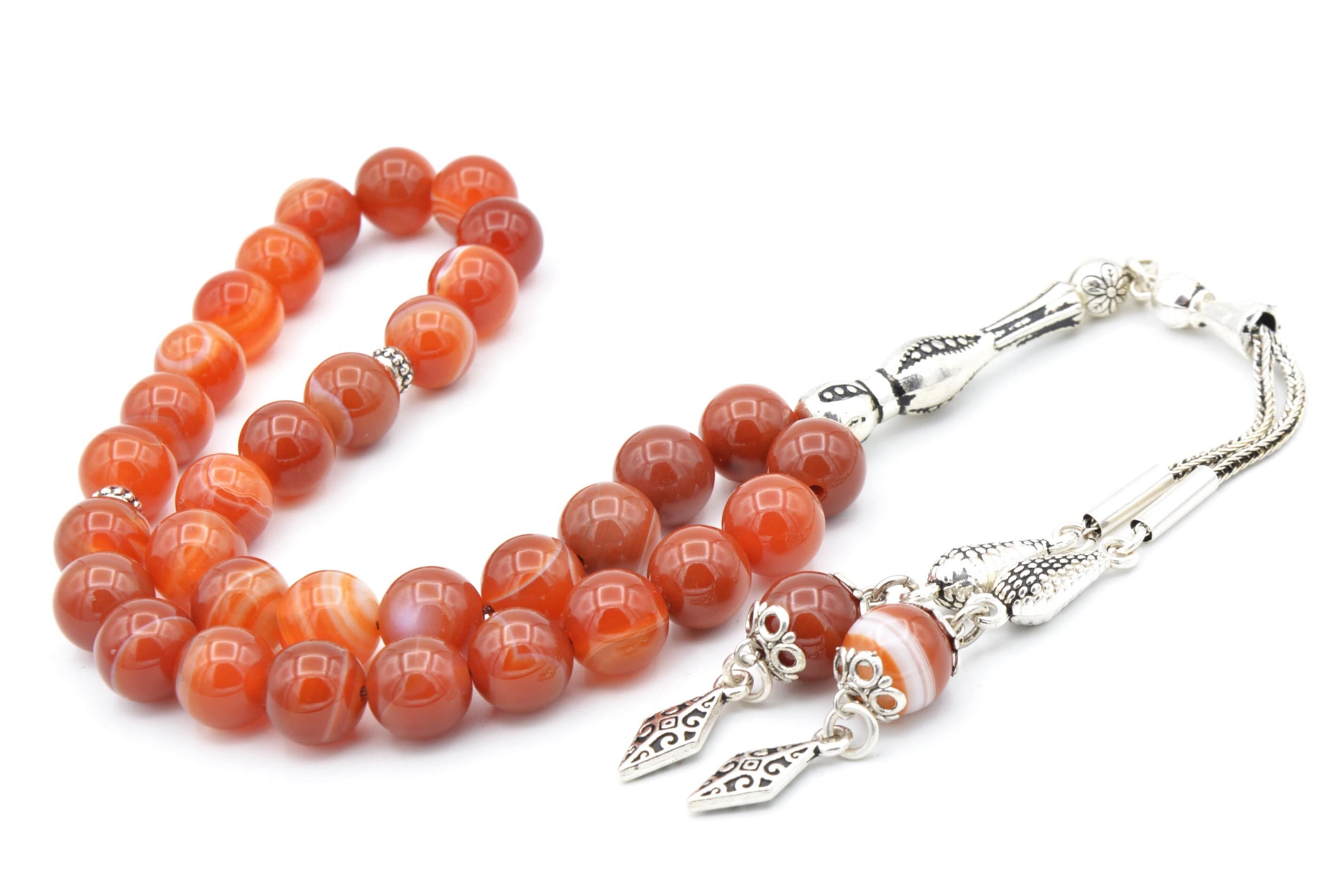 Globe Cut Real Agate Aqeeq Islamic Prayer Beads ,33 Beads, Islamic, Misbaha, Rosary, Tasbeeh, Muslim, Tasbih, Faturan Tasbih, Big Size 10 Mm - image 3