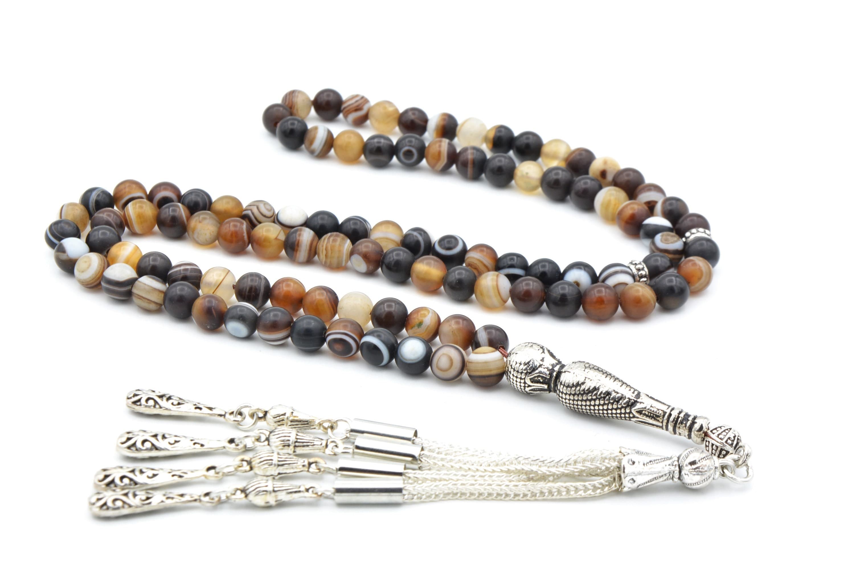 Globe Cut Real Agate Aqeeq Islamic Prayer Beads ,99 Beads, Islamic, Misbaha, Rosary, Tasbeeh, Muslim, Tasbih, Faturan Tasbih, Big Size 6 Mm
