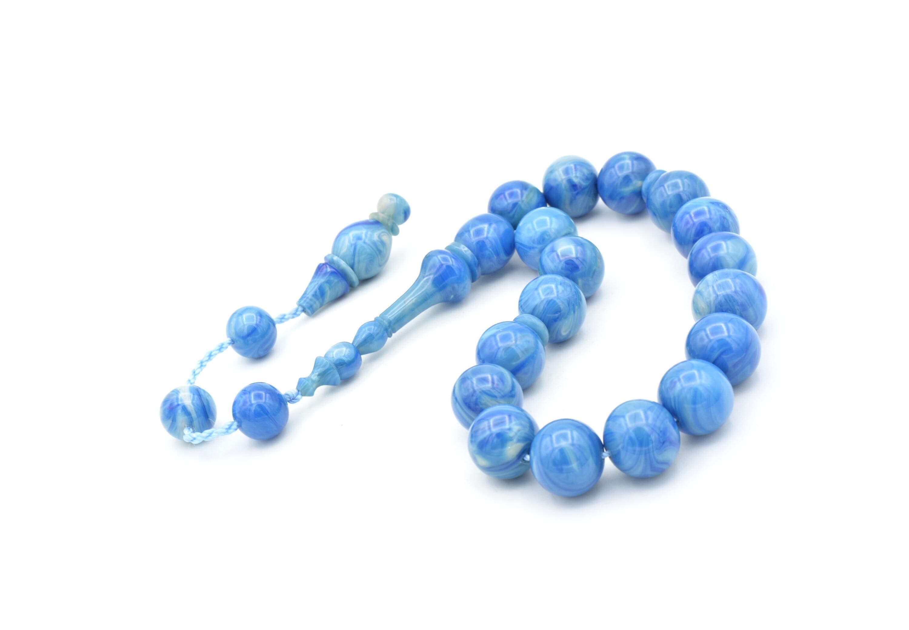 Blue Amber Rosary: 17-Bead Bakelite Tasbih Misbaha
