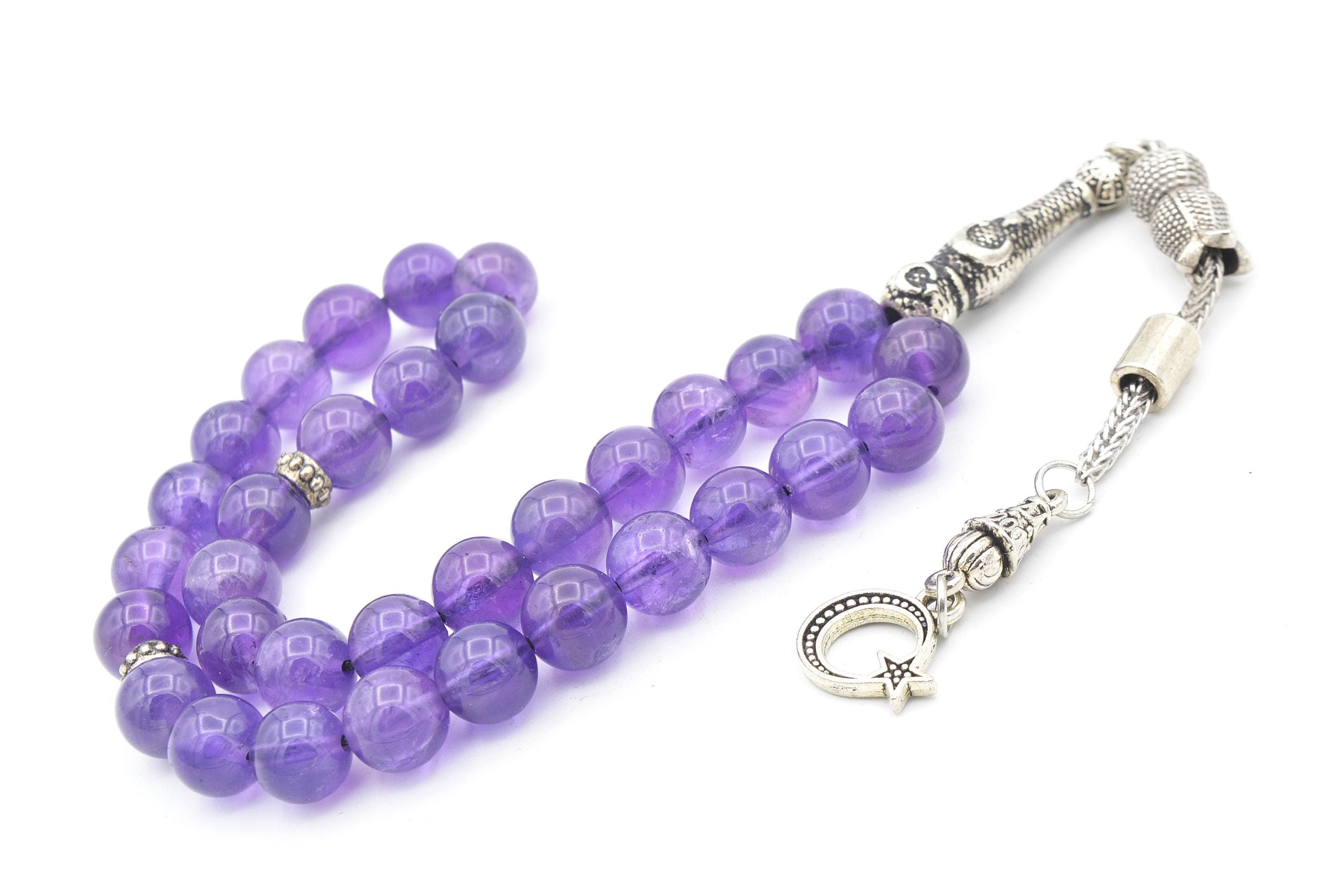 Amethyst Prayer Beads: 33-Bead Tasbih with Silver Tassel - image 4