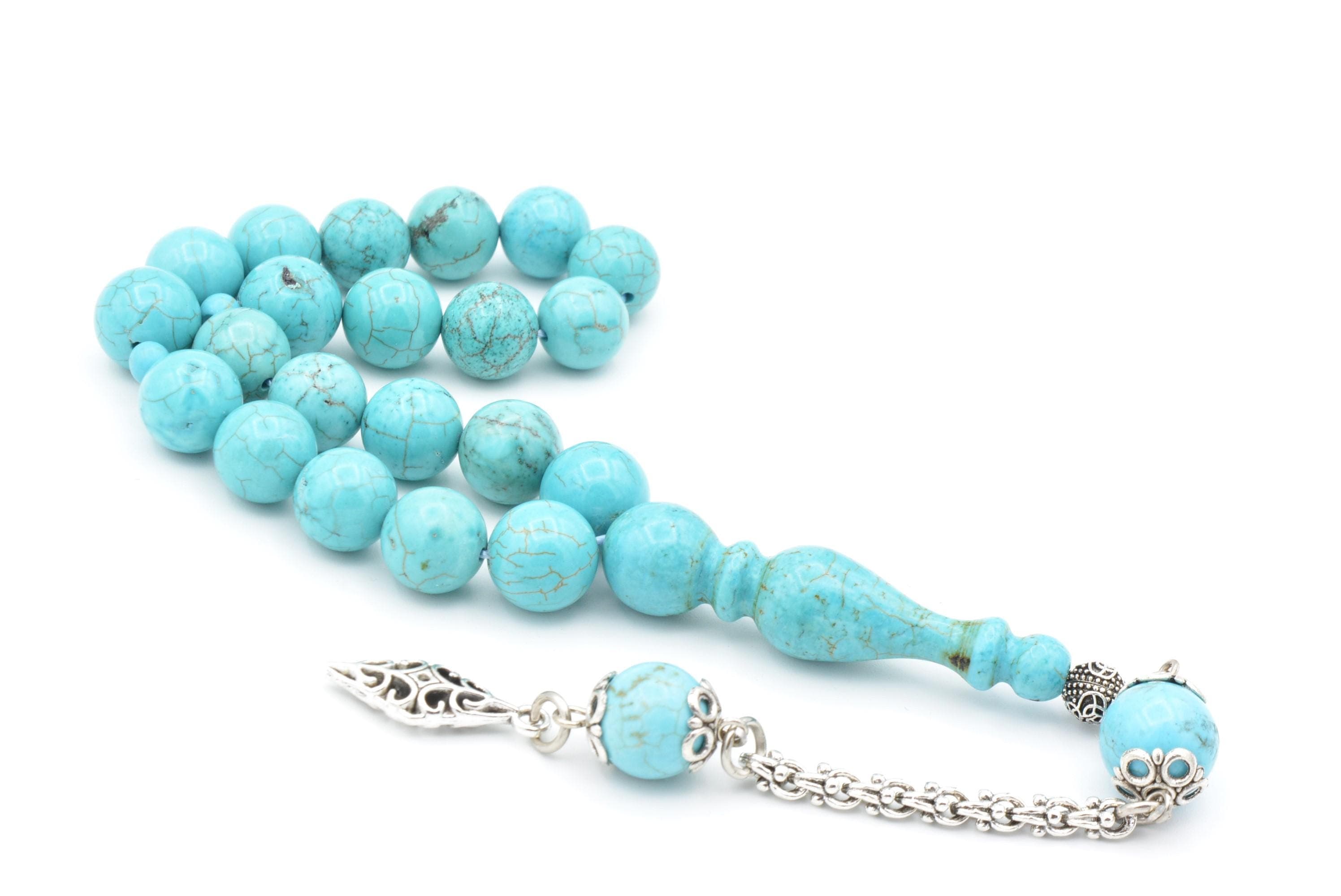 Turquoise 17 Prayer Beads, Turquoise 17 Beads Tasbih, Turquoise Islamic Misbaha, Turquoise Prayer Beads, Turquoise Tasbeeh, Turquoise 10 Mm - image 3