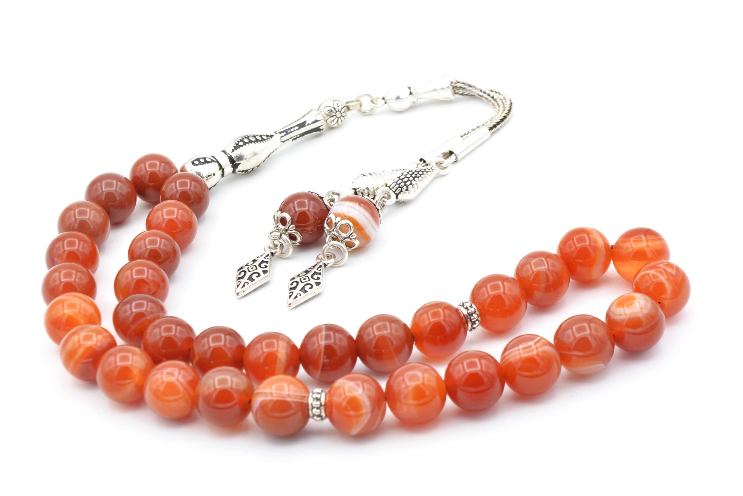 Globe Cut Real Agate Aqeeq Islamic Prayer Beads ,33 Beads, Islamic, Misbaha, Rosary, Tasbeeh, Muslim, Tasbih, Faturan Tasbih, Big Size 10 Mm - image 4