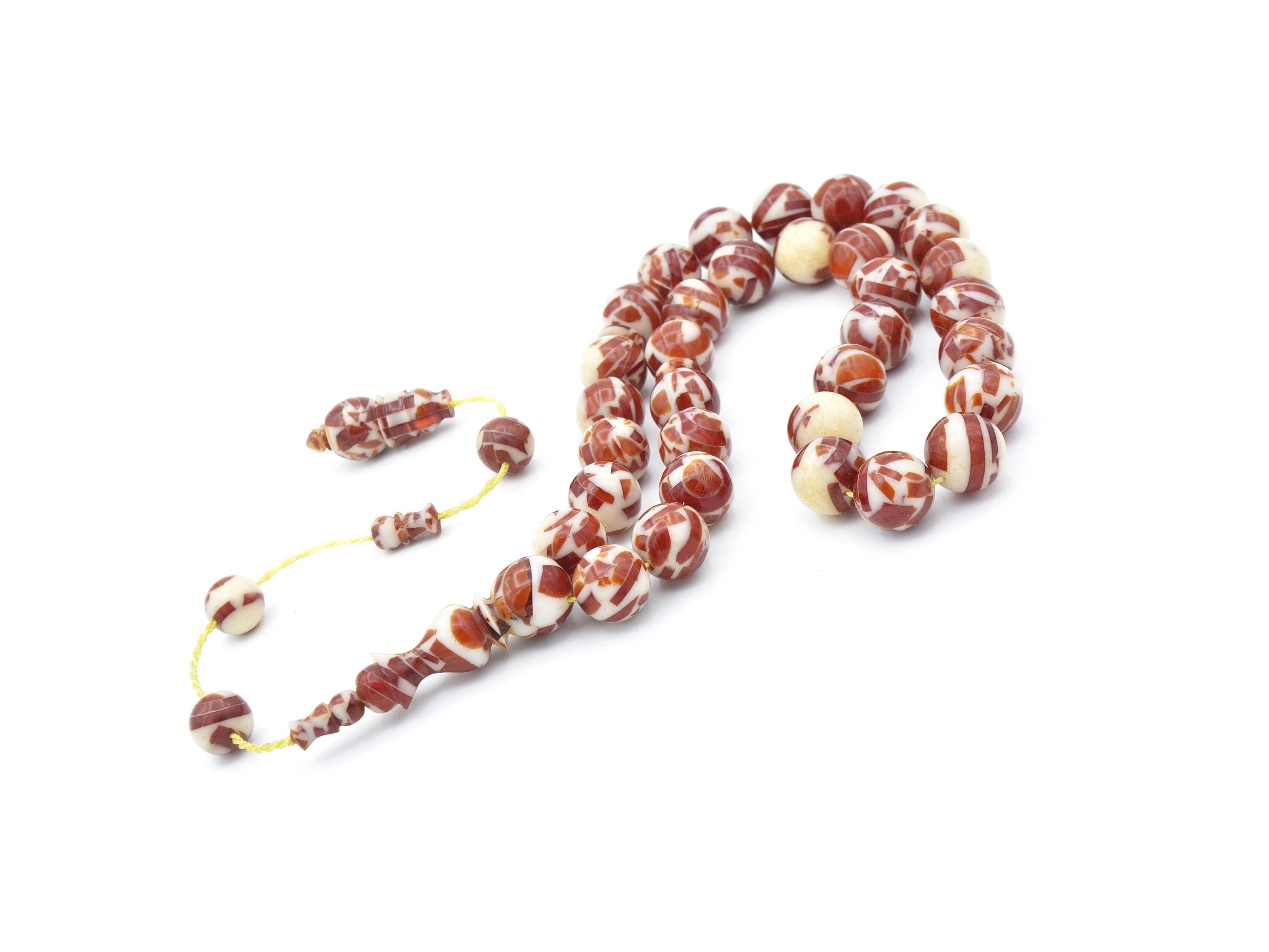 Mosaic Amber Tasbih: 33 Prayer Beads Rosary