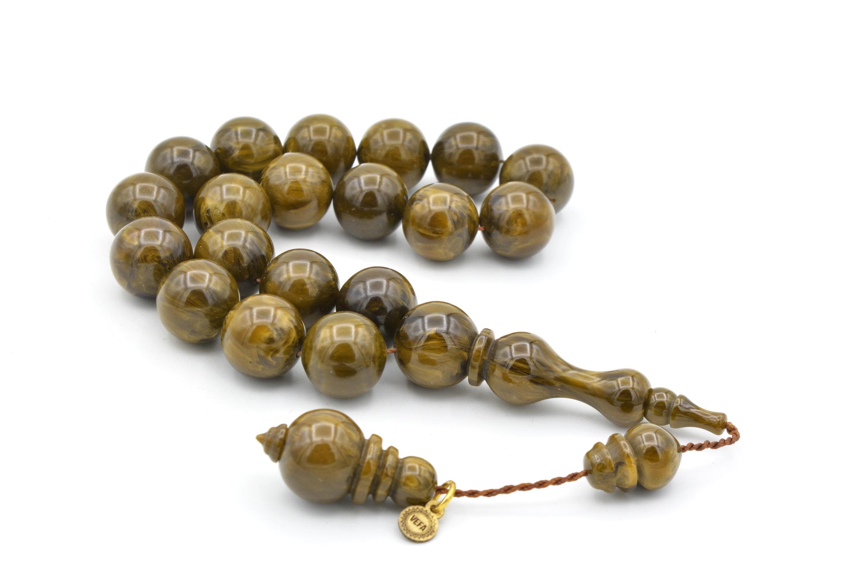 Vefa Master's Green Bakelite Amber 17 Beads Rosary, Green Bakelite Amber, Burgundy Bakelite Amber 17 Beads Tasbih, Burgundy Bakelite Amber - image 3