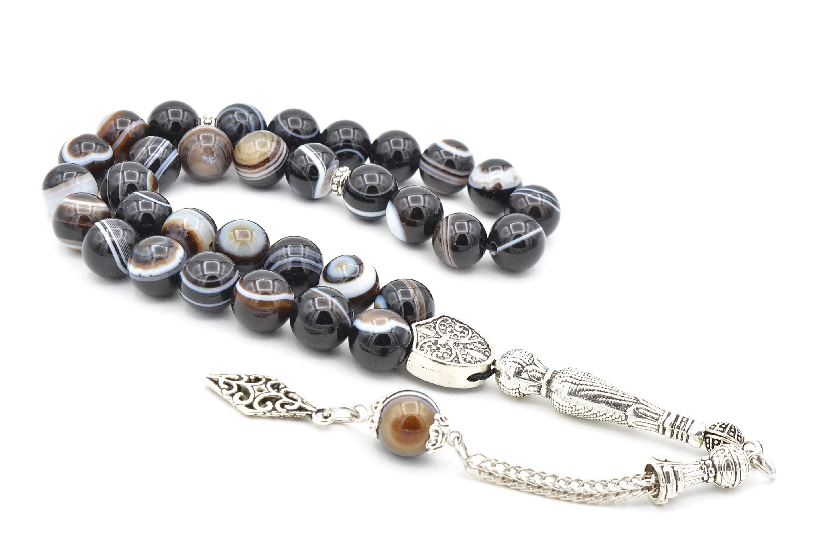 Black Eye Agate 33 Prayer Beads, Sulemani Aqeeq 33 Beads Tasbih, Akik Islamic Misbaha, 10 mm Agate Prayer Beads, Black Eye Agate Tasbeeh - image 3