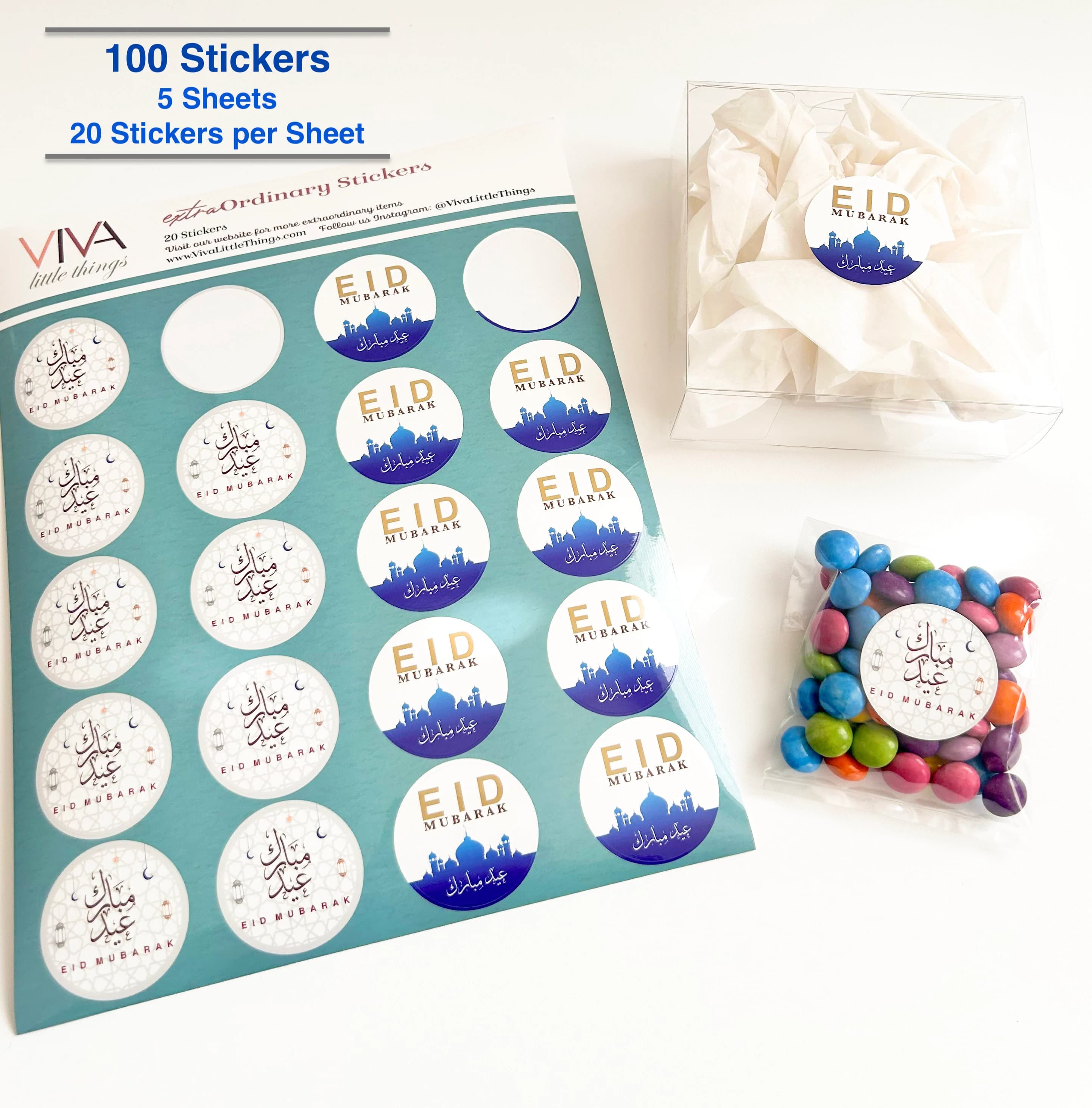 100 Eid Mubarak Circle Stickers Sheets - 100 Round Eid Mubarak Stickers Eid Goodie bags Islamic Ramadan Mubarak Stickers 1.5'' - image 4