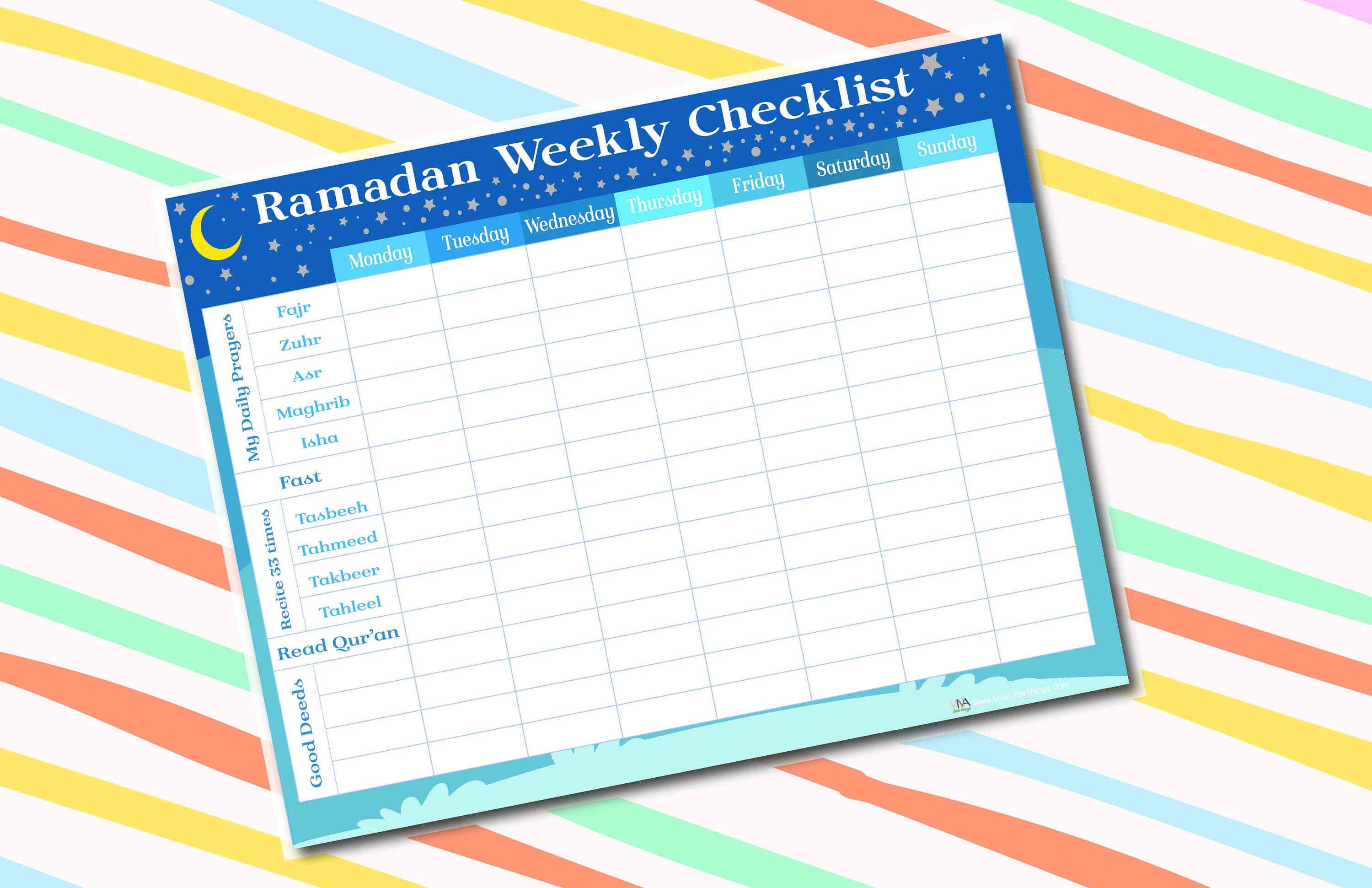 Weekly Ramadan Checklist Activity Printable Activity Islamic Activity Printable Ramadan Islam Activity Printable Ramadan Kids