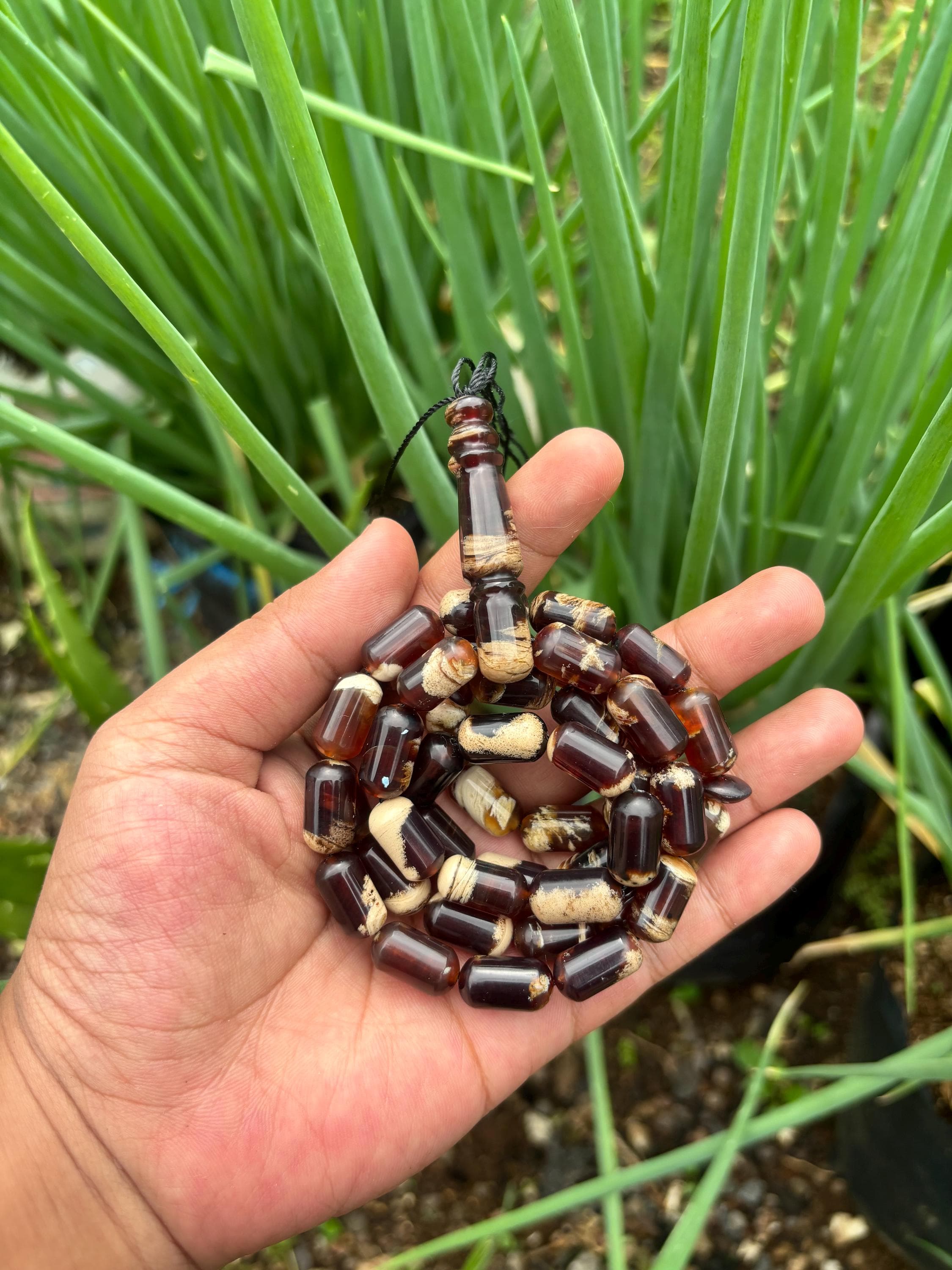 Sumatra Amber Tasbih: 45 Capsule Beads, Natural Fossil Resin Prayer Beads