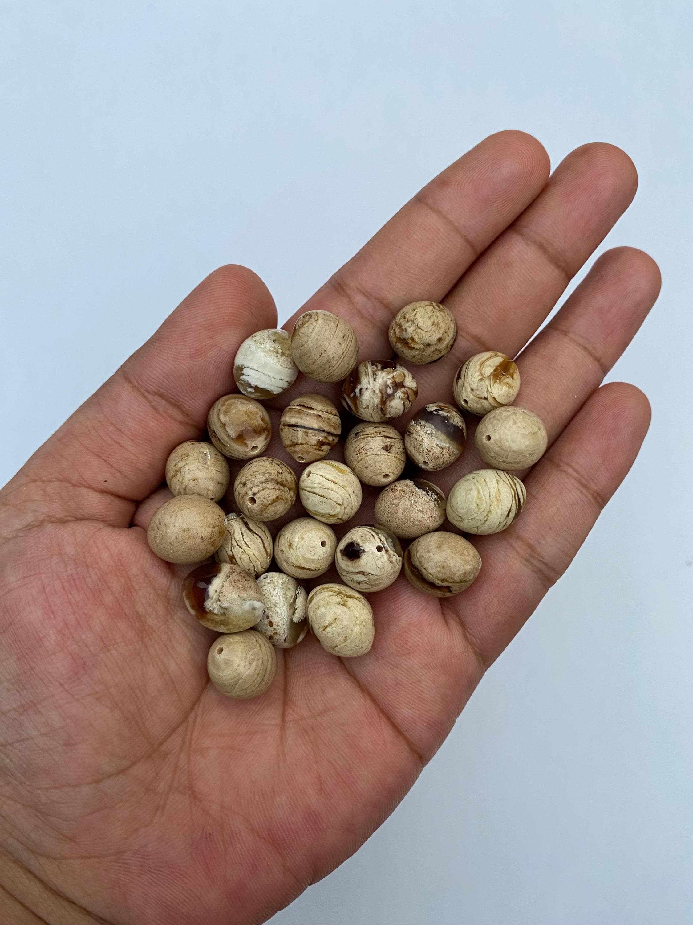 Sumatra White Zebra Amber Beads, Olive Shape Prayer Beads (12-14mm)