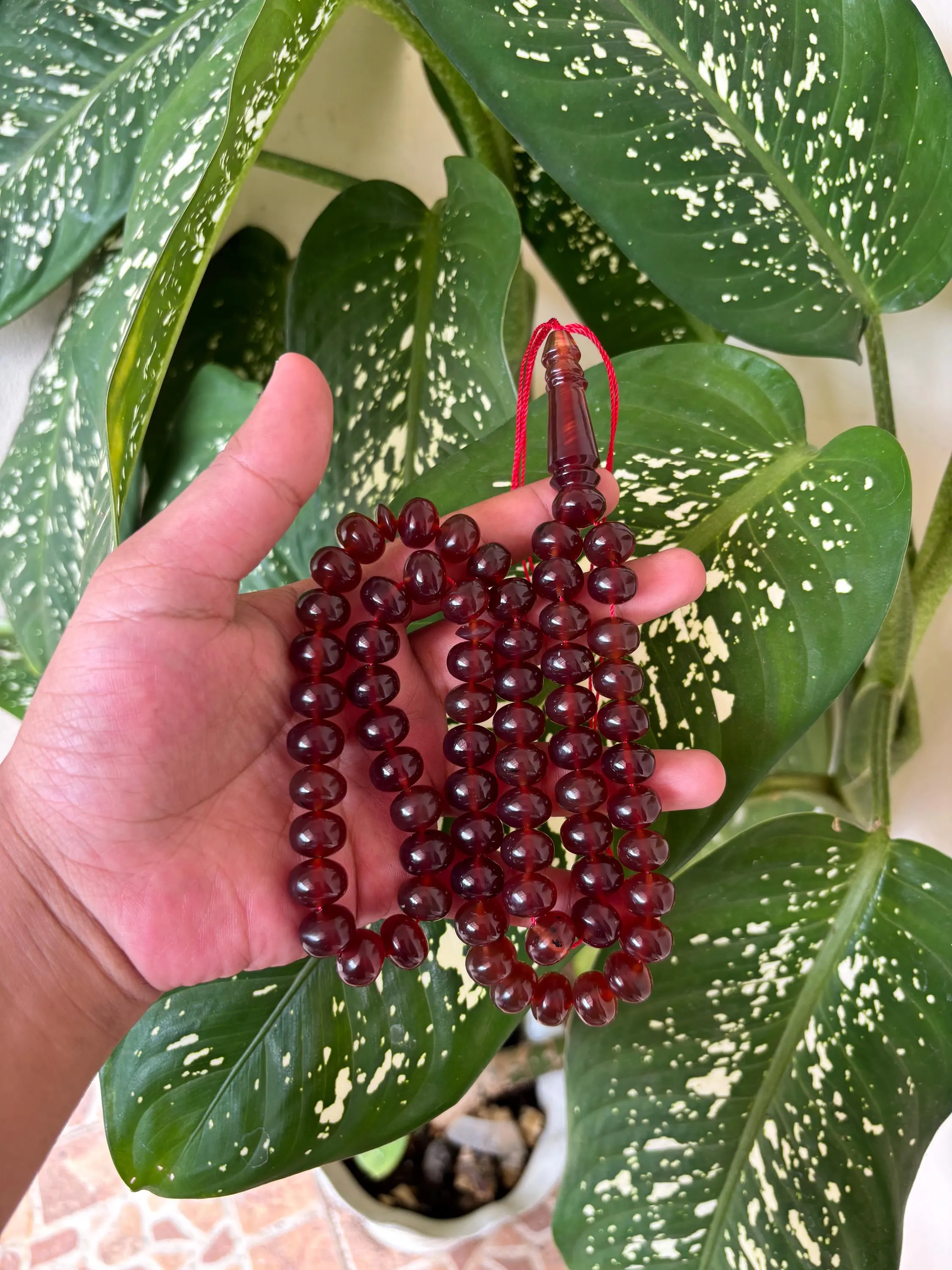 Red Sumatra Amber Tasbih: 66 Natural Donut Prayer Beads
