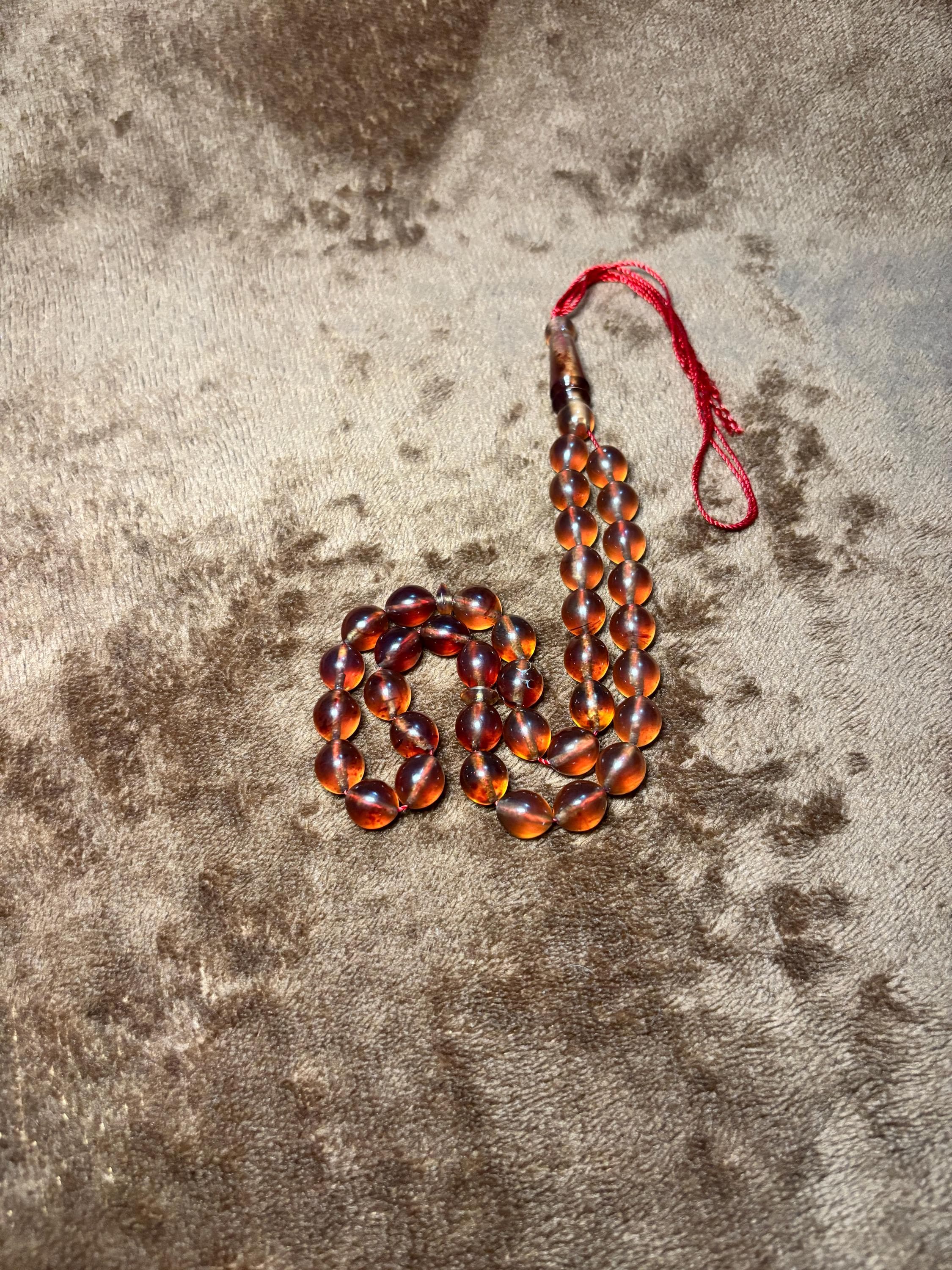 Sumatra Orange Amber Prayer Beads: 36 Olive Shape Beads (10x12mm)