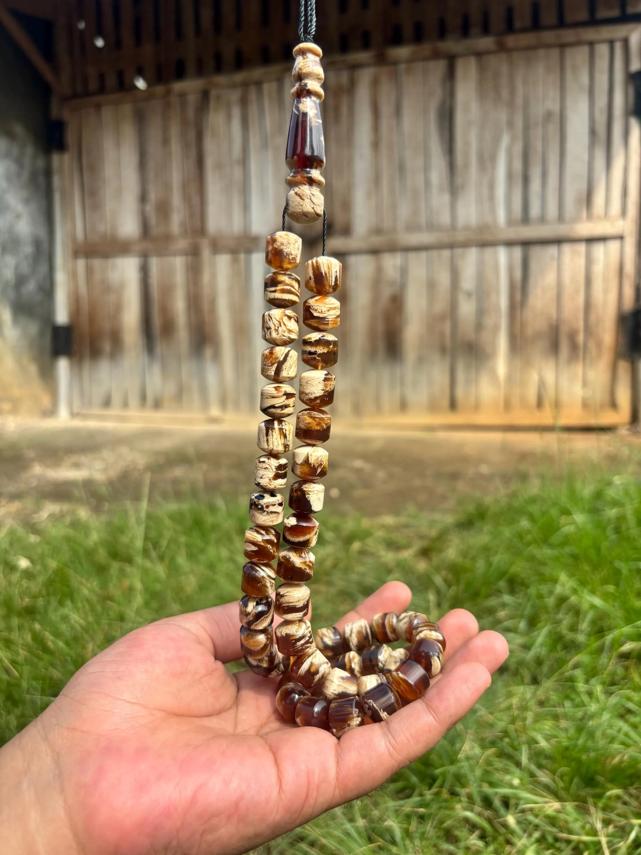 Sumatra Amber Barrel Beads: Zebra Pattern, Indonesian Fossil Resin - Set of 45 - image 3