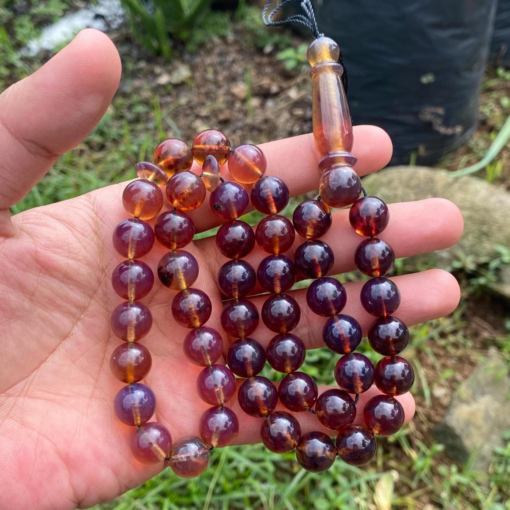 Sumatra Amber Tasbih – Blue & Yellow Natural Resin Beads – Muslim Prayer Gift - image 3