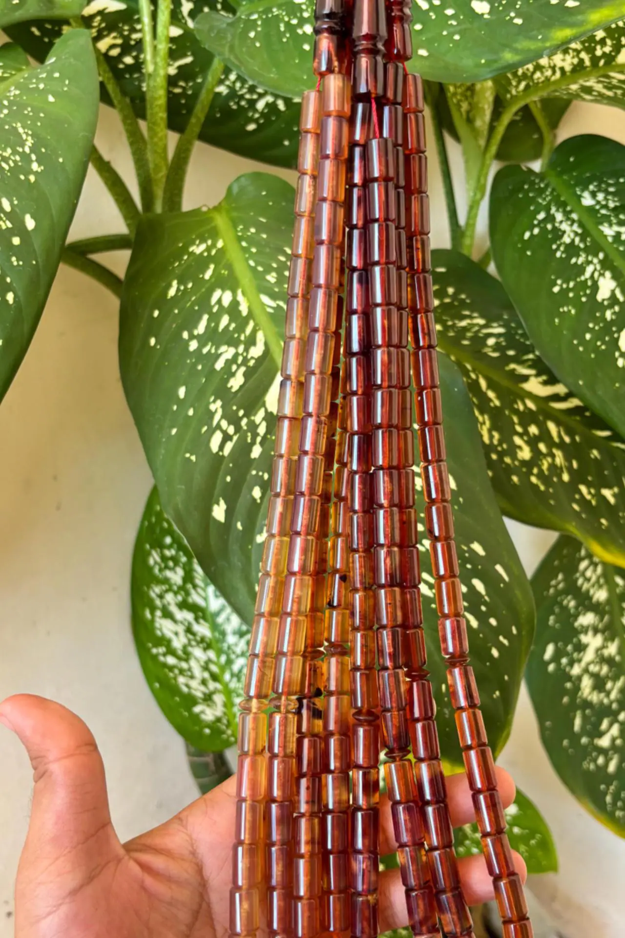 Sumatran Amber Bracelet – Blue & Red Barrel Beads | Handmade Ethnic Jewelry