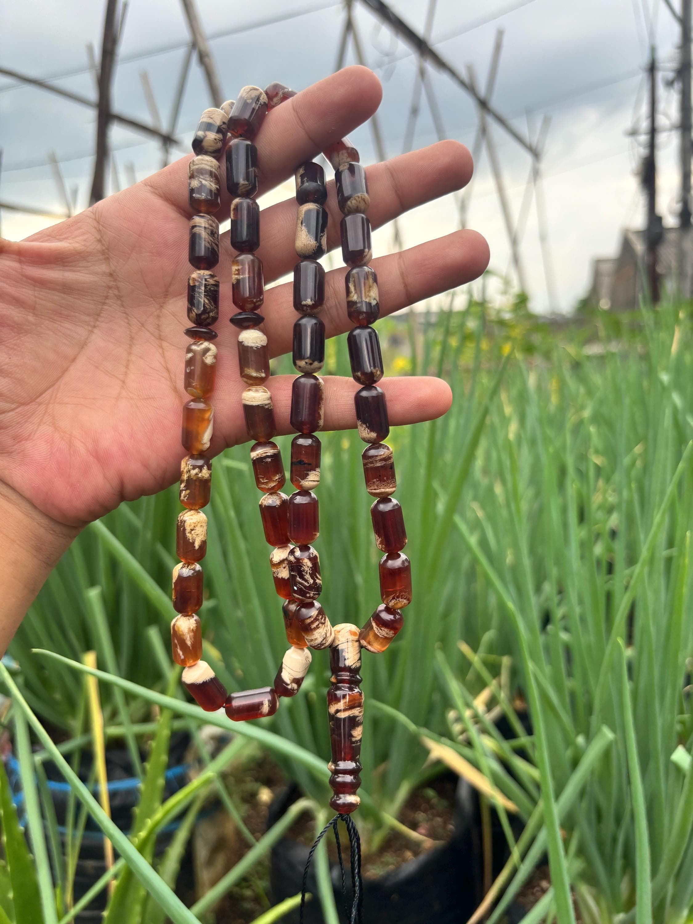 Sumatra Amber Tasbih: 45 Capsule Beads, Natural Fossil Resin Prayer Beads - image 5