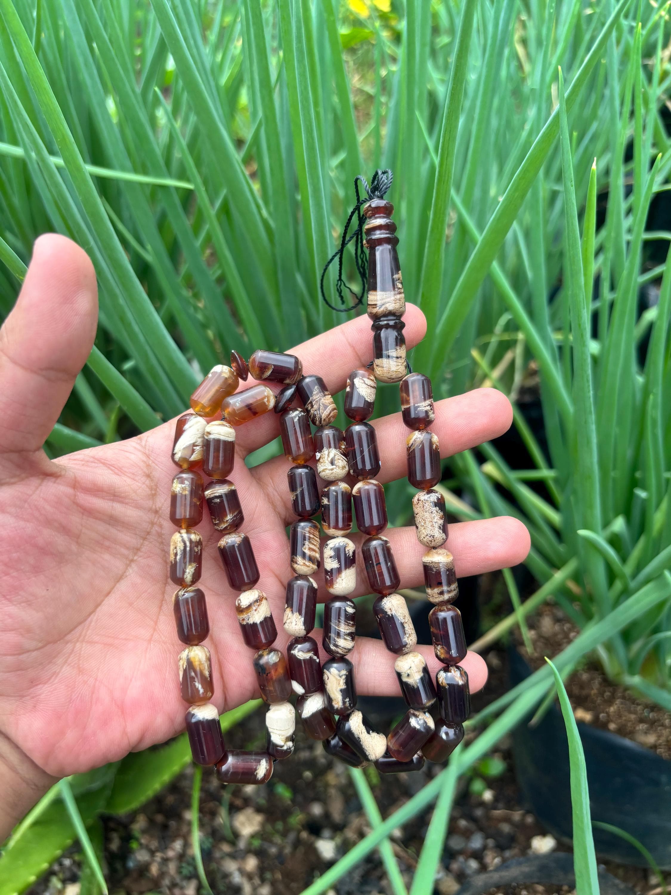 Sumatra Amber Tasbih: 45 Capsule Beads, Natural Fossil Resin Prayer Beads - image 3
