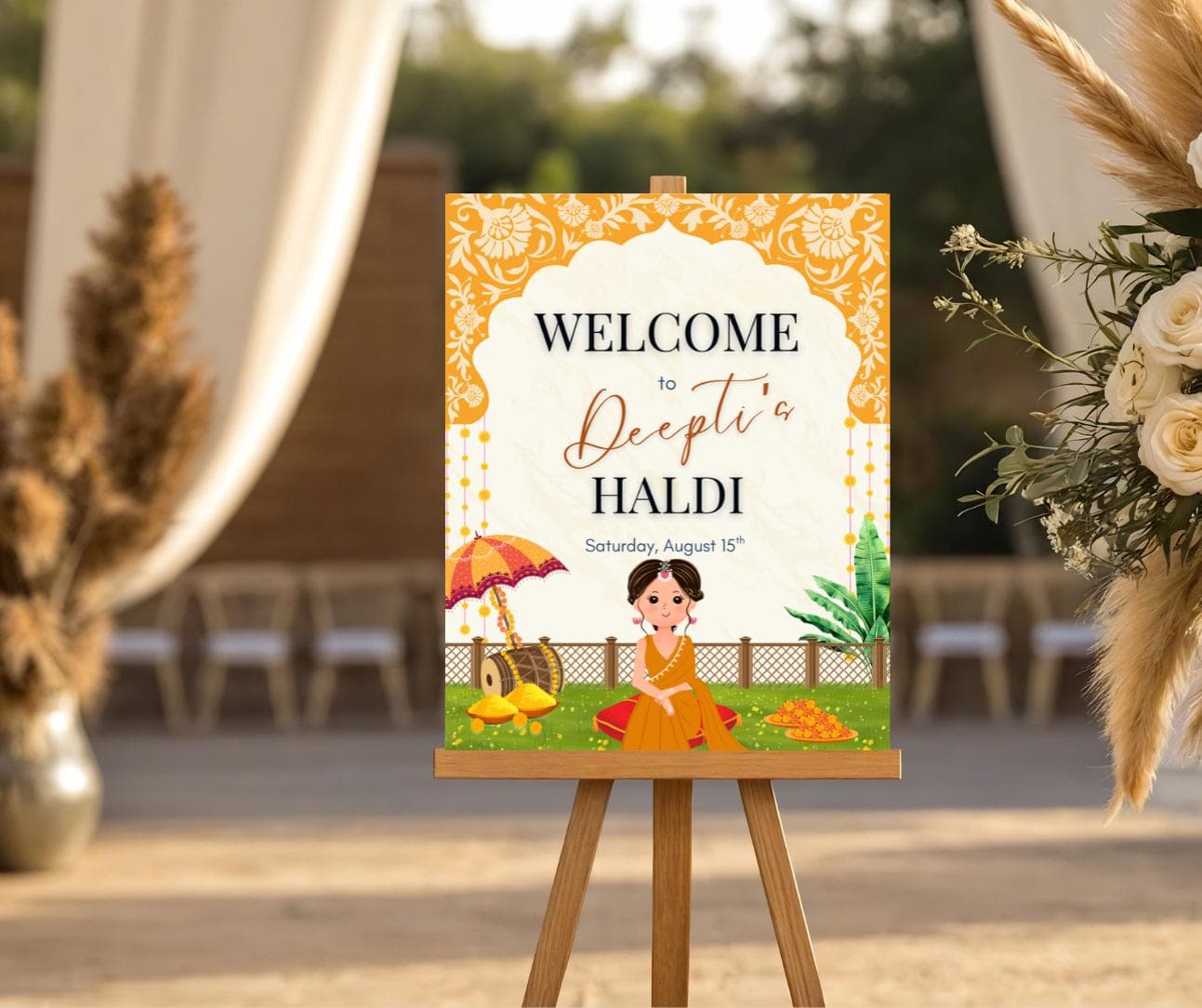 Personalized Haldi Welcome Sign, Marigold Indian Wedding Decor, Indian Wedding Invitations, Haldi Sign