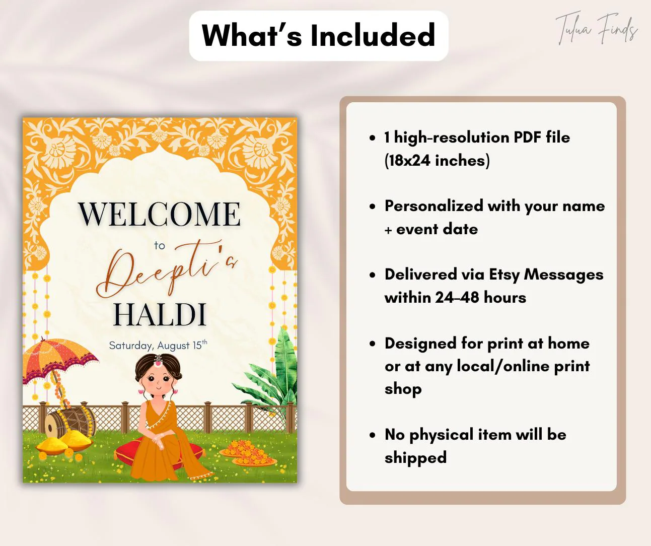 Personalized Haldi Welcome Sign, Marigold Indian Wedding Decor, Indian Wedding Invitations, Haldi Sign - image 3