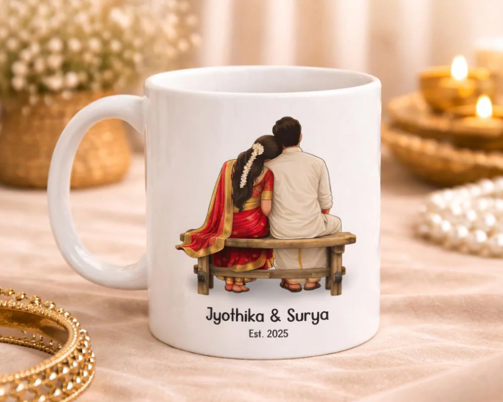Personalized South Indian Couple Mug|Custom Wedding Gift |Anniversary Gift| Valentine's Day Gift Tamil |Tamil Couple | Indian Gifts for her
