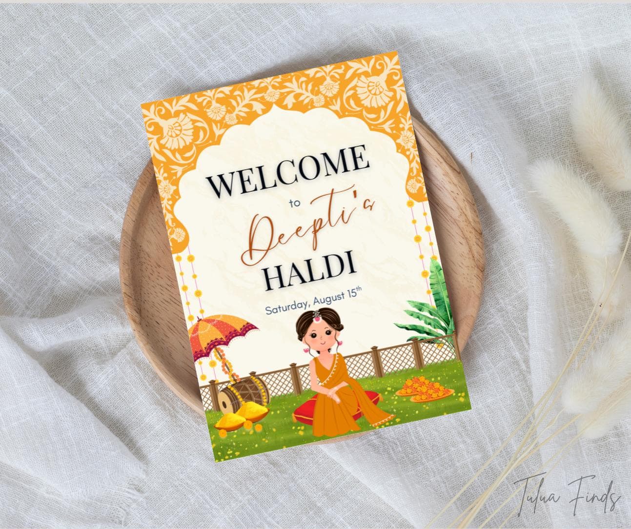 Personalized Haldi Welcome Sign, Marigold Indian Wedding Decor, Indian Wedding Invitations, Haldi Sign - image 4