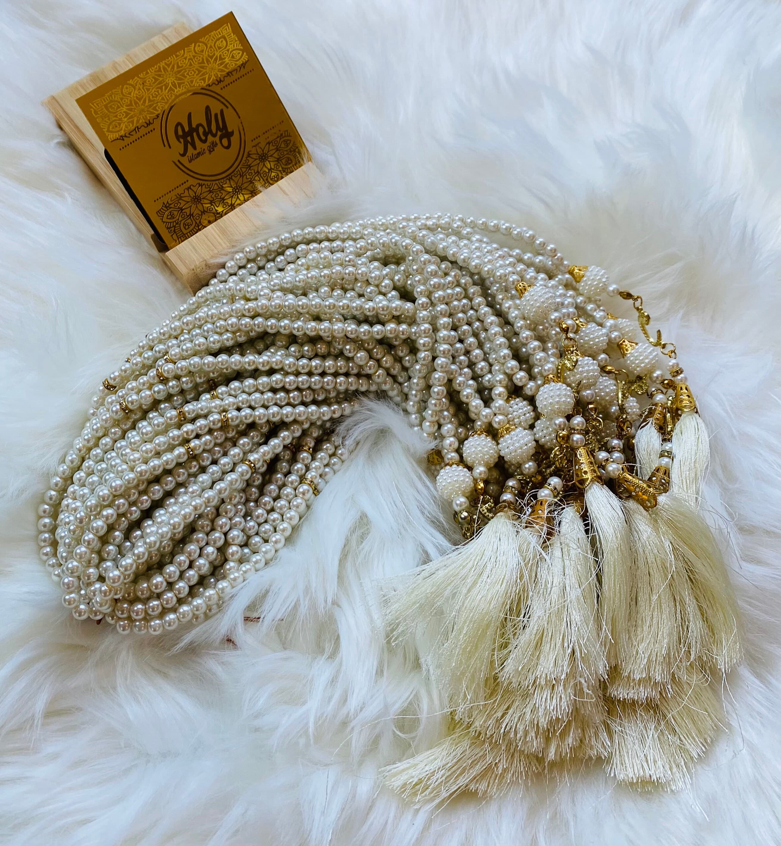 Cream Pearl Tasbeeh 99 Beads: Islamic Prayer tasbeeh with Gold Stone - image 4