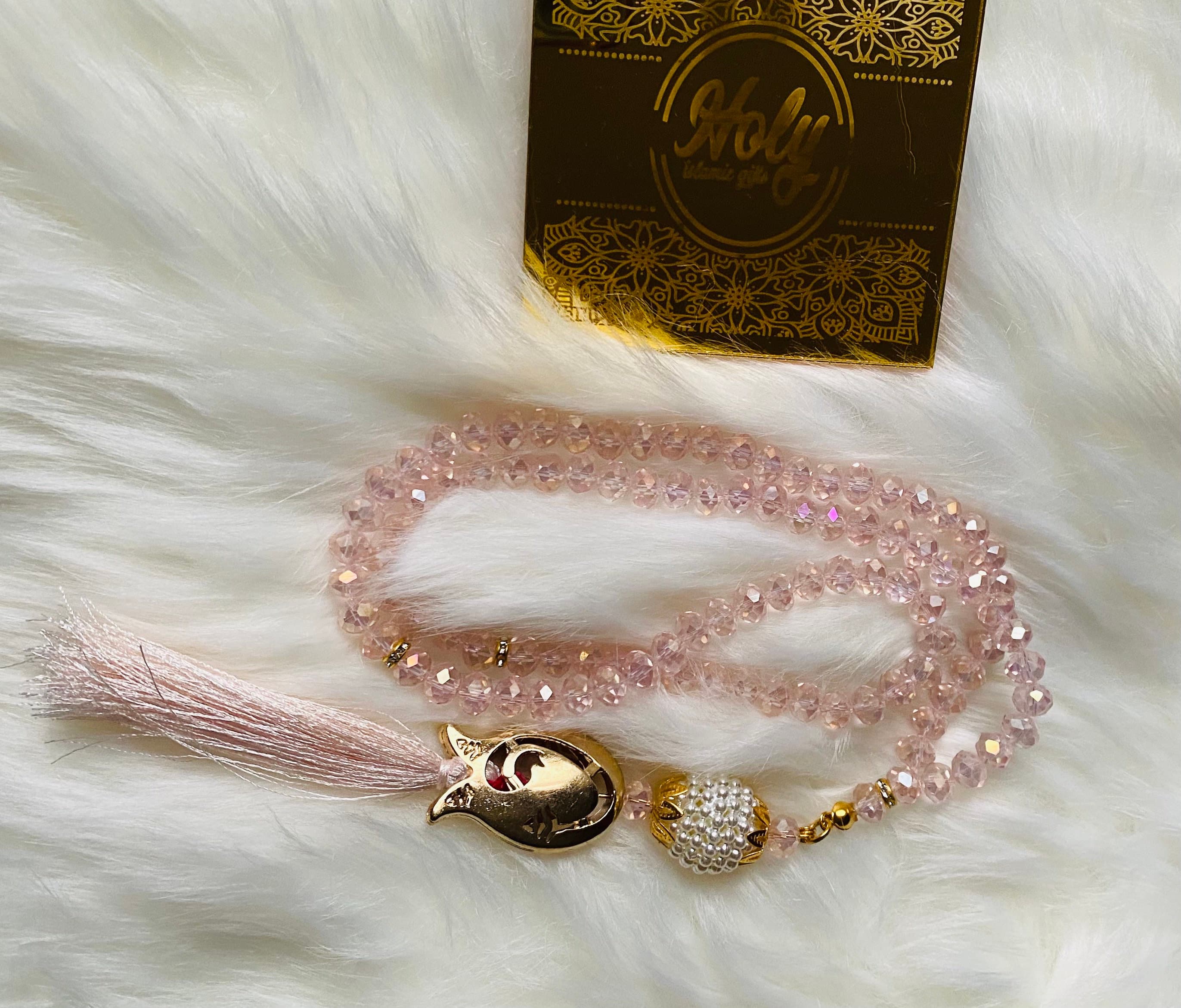 Pink Crystal Tasbih: Islamic Prayer Beads with Swarovski Stone
