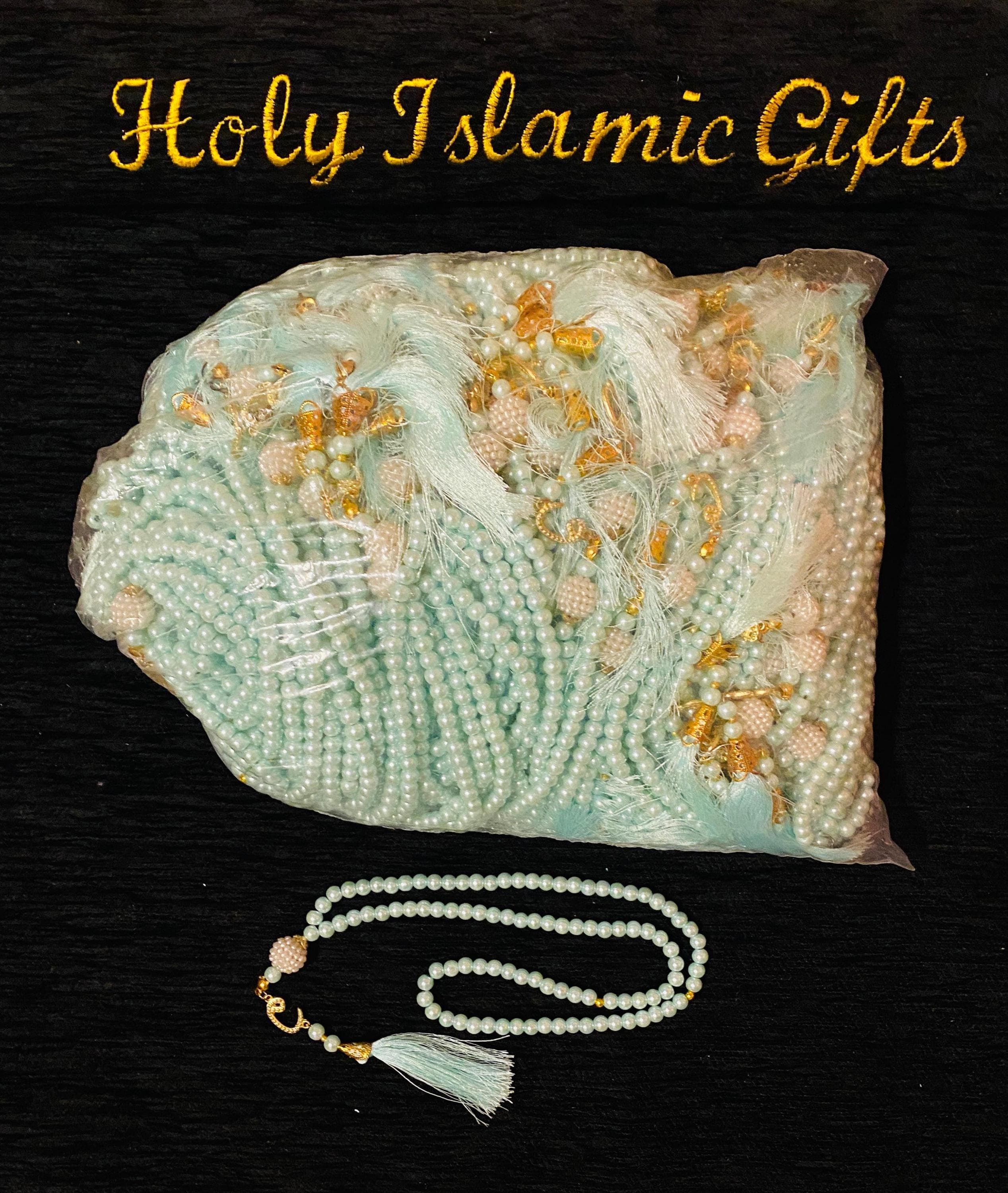 100 Pearl Tasbeeh Prayer Beads: Islamic Tasbih with Gold Accents - image 3