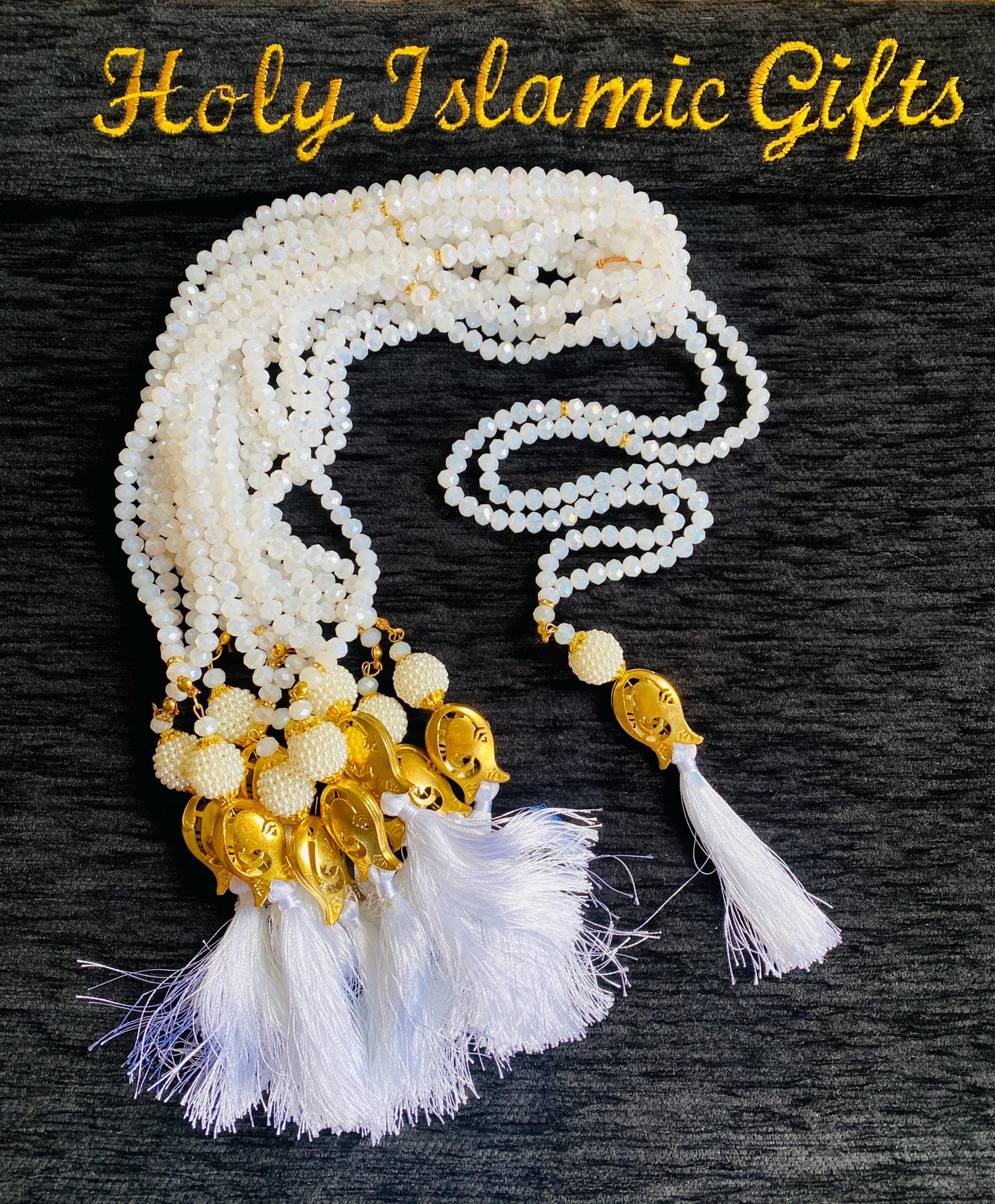 White Crystal Tasbih: Islamic Prayer Beads with Swarovski Stone - image 3