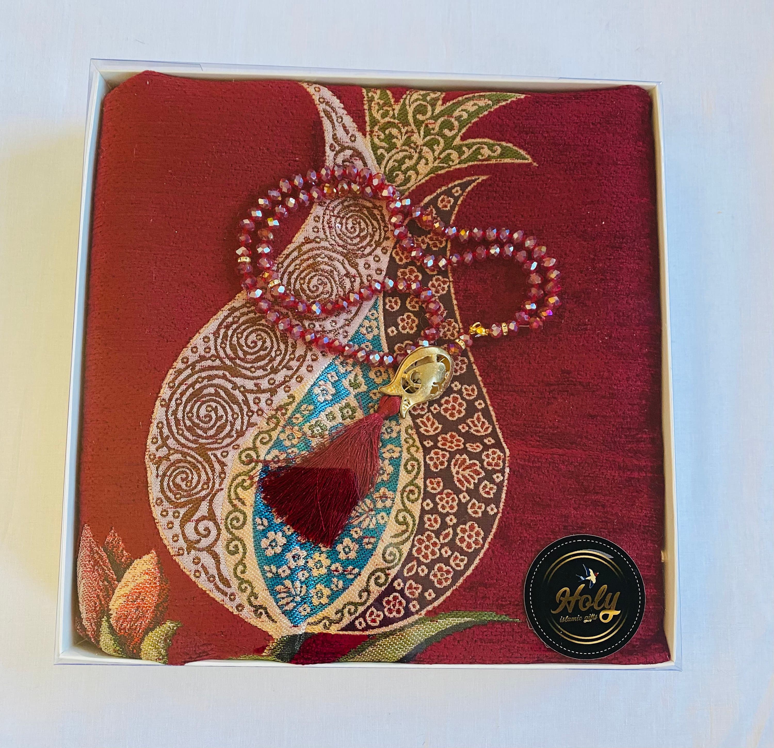 Tulip Prayer Rug with Crystal Tasbih: Luxury Sejadah Janamaz Gift - image 3