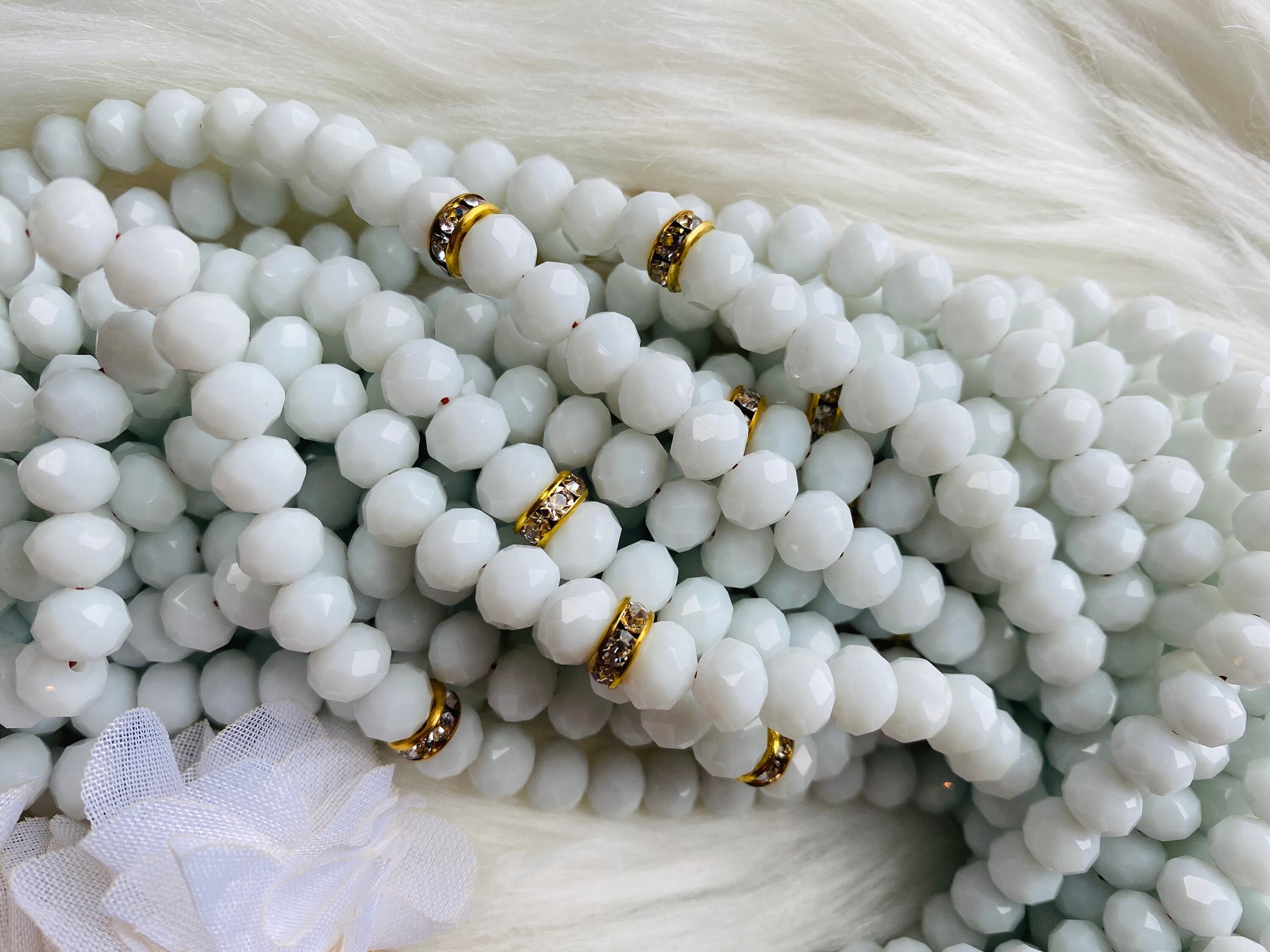 White Crystal Tasbih: Gold Swarovski Stone, Islamic Prayer Beads - image 3