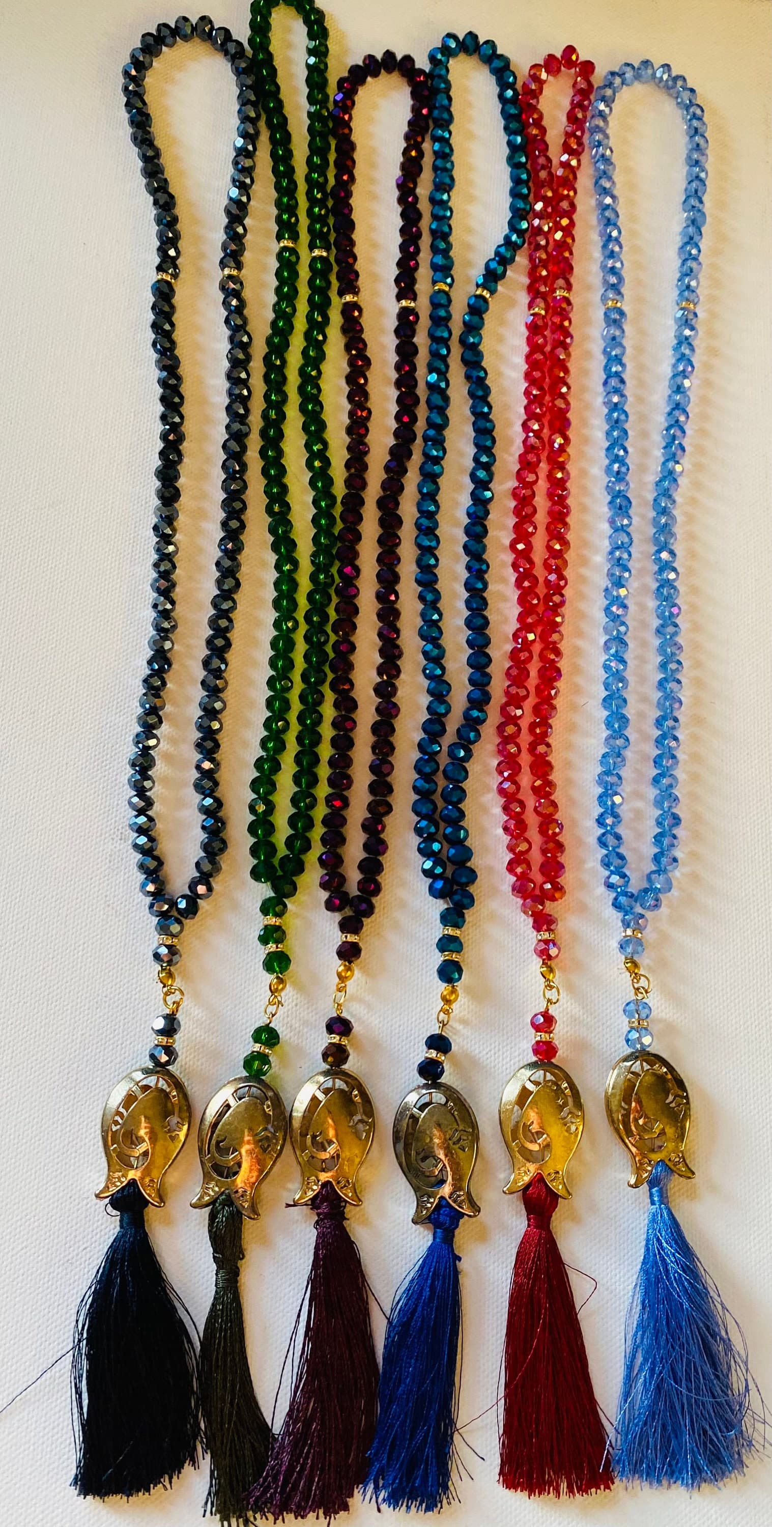 Blue Crystal Tasbih: Gold Swarovski Islamic Prayer Beads