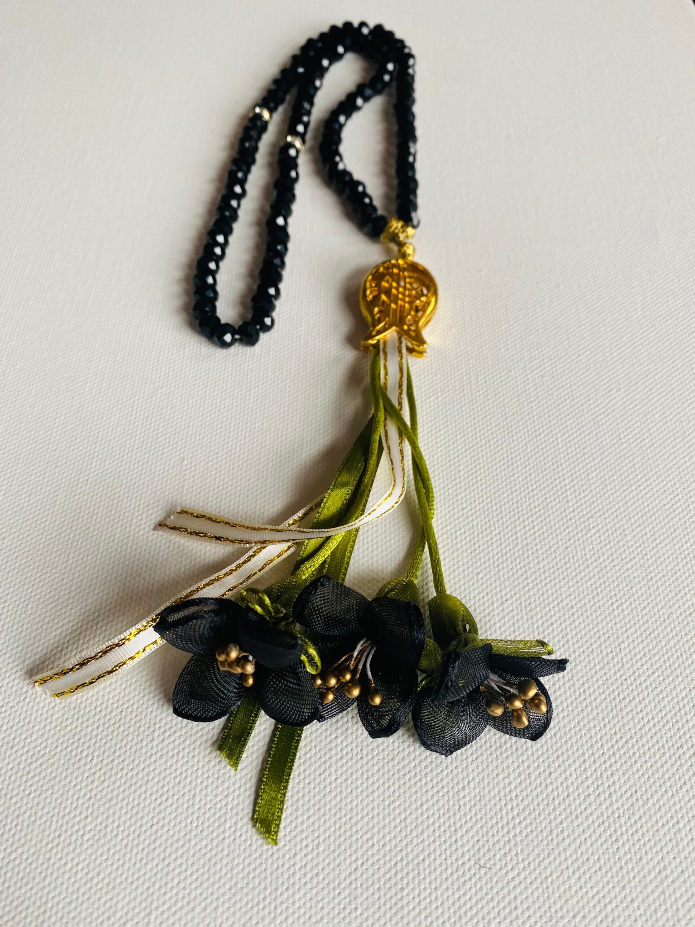 Handcrafted Crystal Prayer Beads | Islamic Gift with Needle Lace Flower - image 3