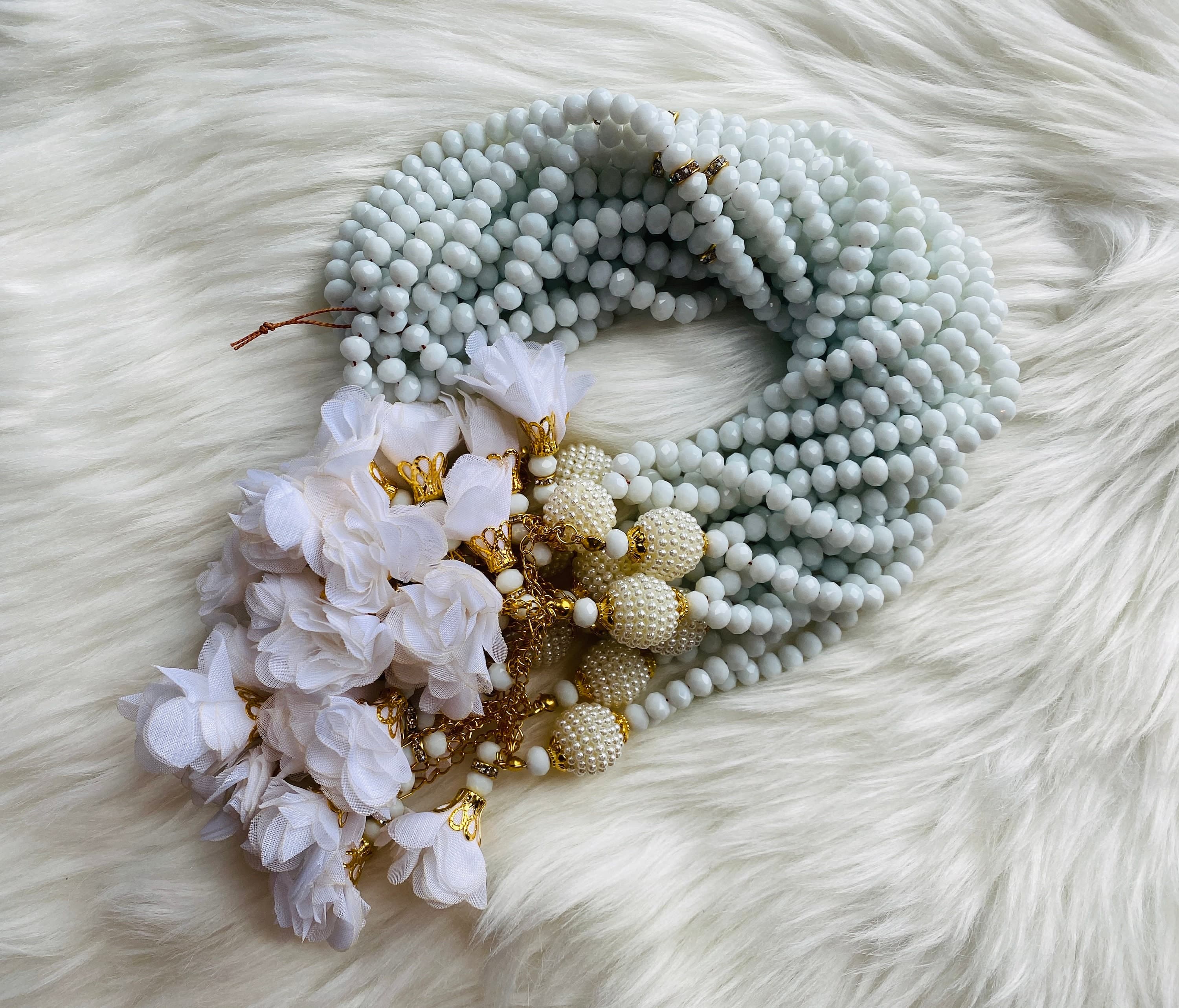 White Crystal Tasbih: Gold Swarovski Stone, Islamic Prayer Beads