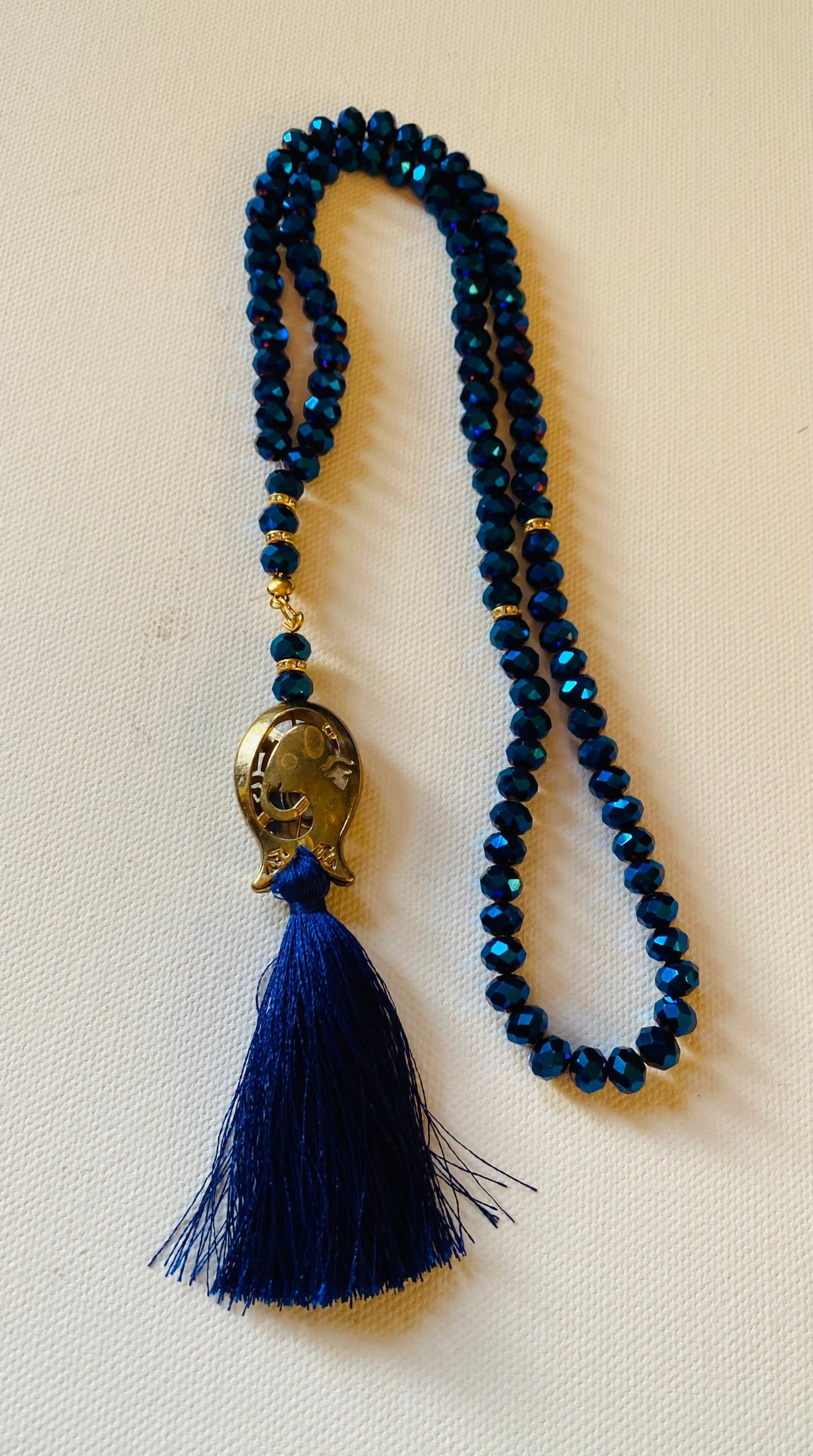 Blue Crystal Tasbih: Gold Swarovski Islamic Prayer Beads - image 4