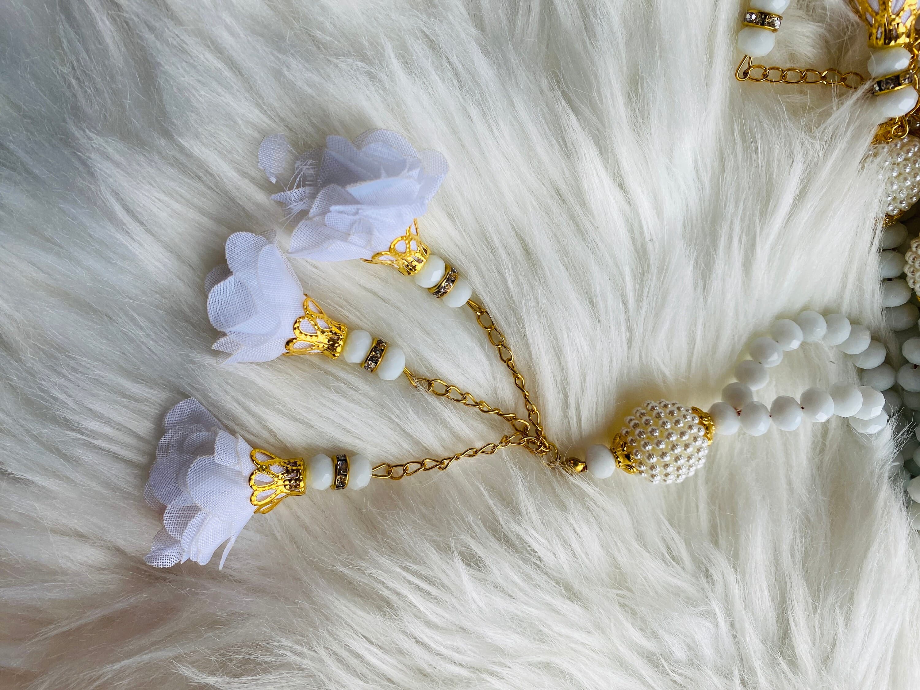 White Crystal Tasbih: Gold Swarovski Stone, Islamic Prayer Beads - image 4