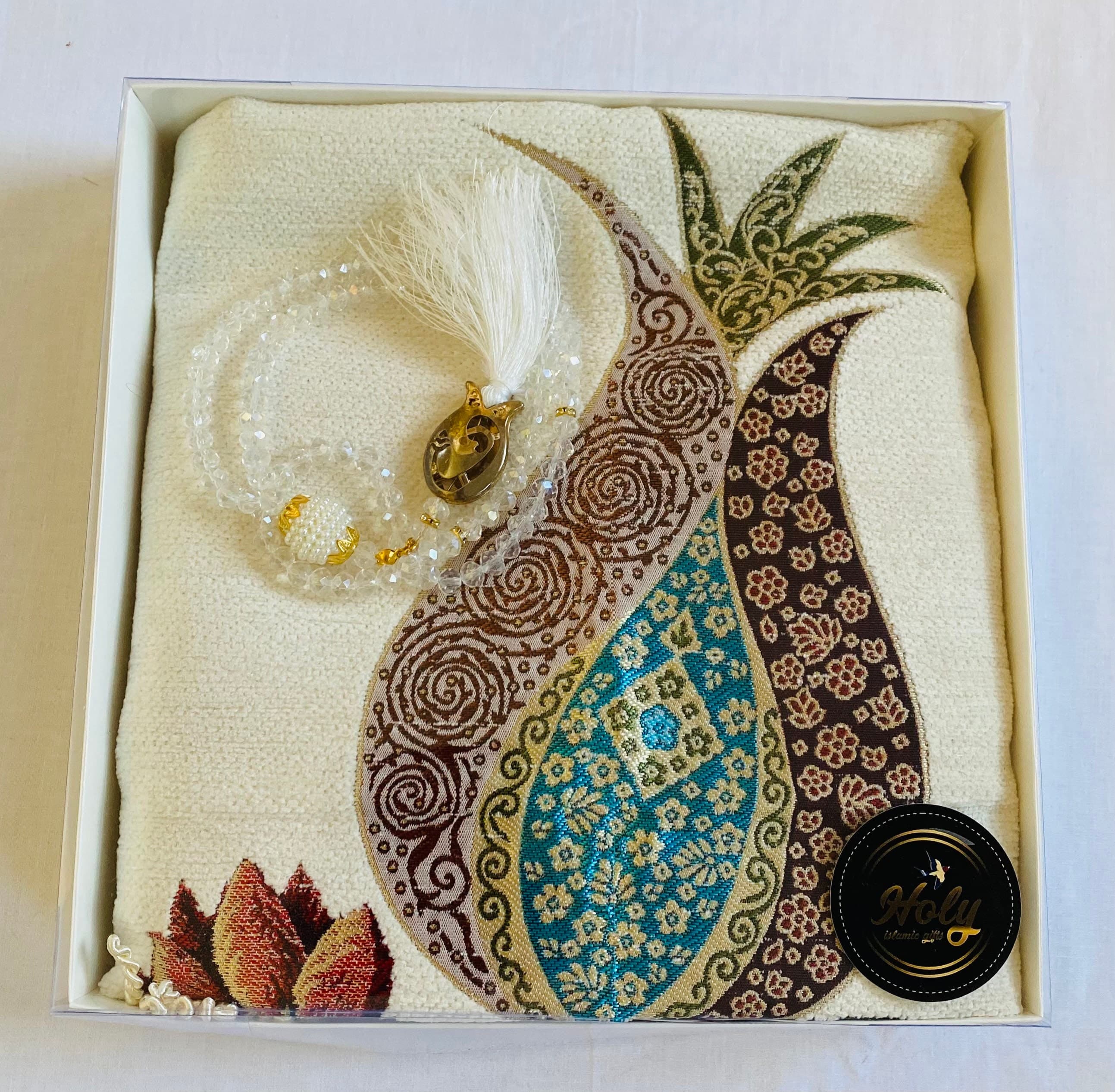 Tulip Prayer Rug: Jacquard Sejadah with Crystal Tasbih Gift - image 5