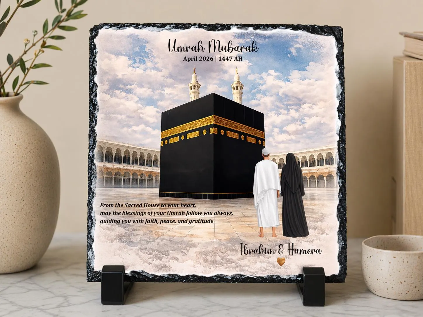 Umrah Mubarak Couples Gift Personalised Slate | Hajj Mubarak Gift  | Custom Muslim Couples Gift | Umrah Keepsake Plaque | Hajj Mubarak