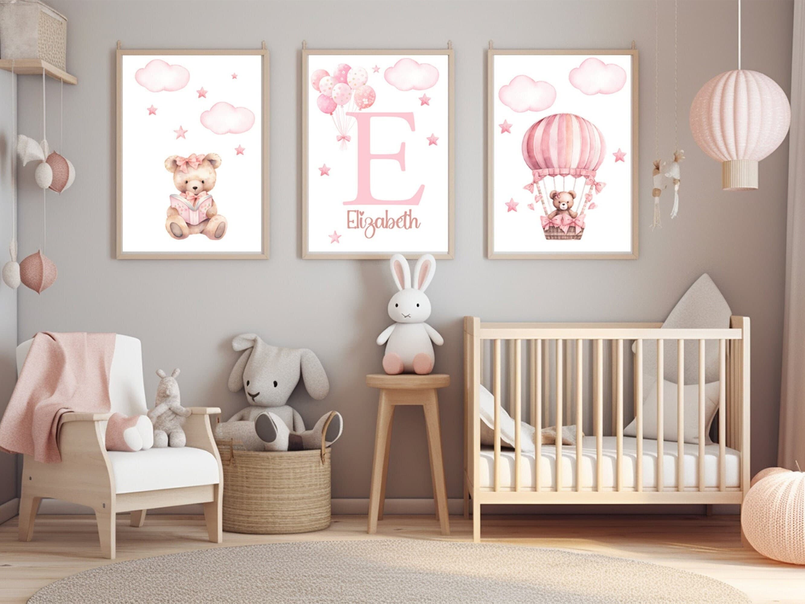 Nursery Girl Room | Set  of 3 Prints | Printed Pink Nursery Sign| Newborn Gift | Girl Nursery room | Wall Art Baby Girl | Bear Print Nursery