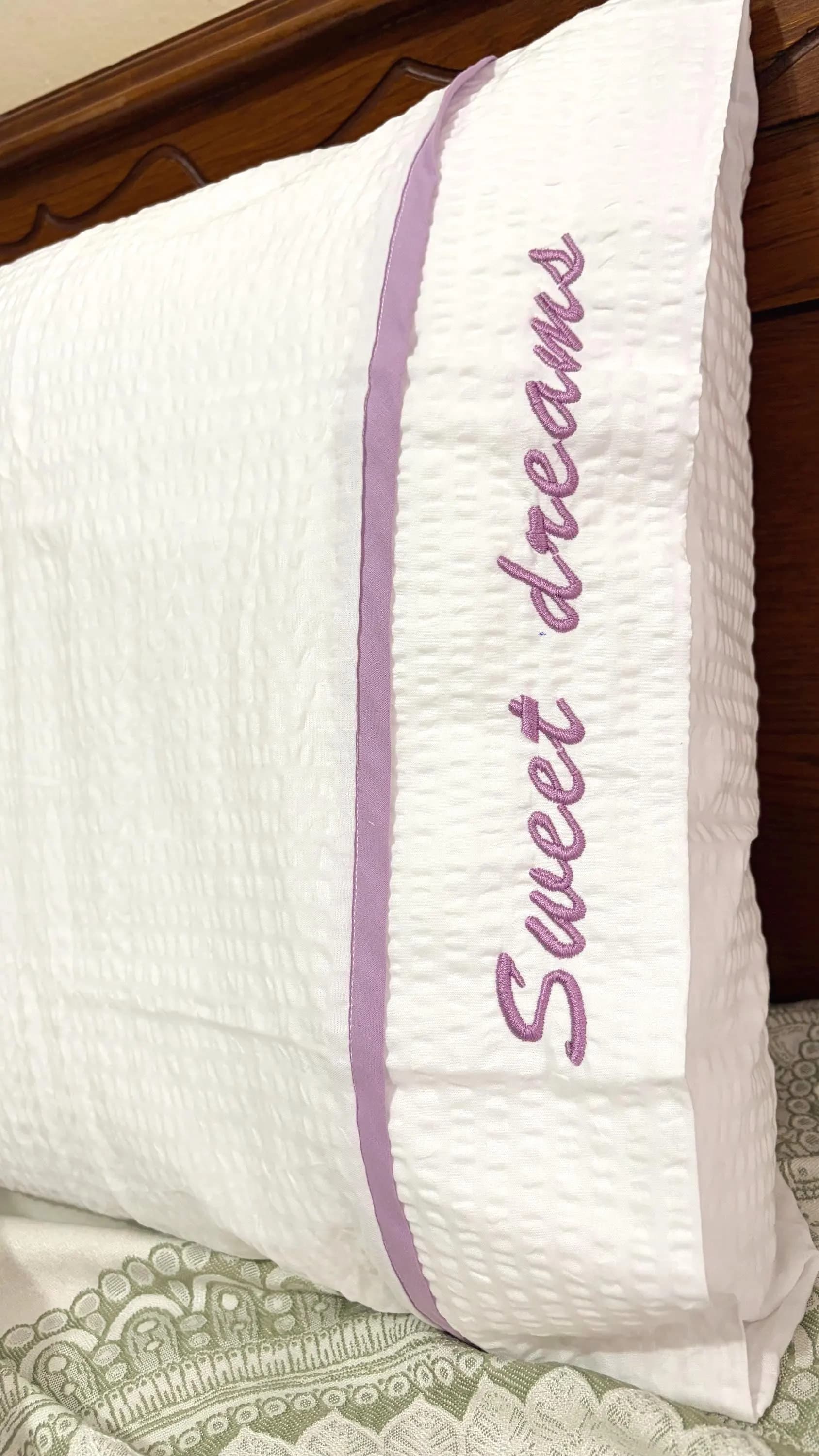 Personalized Cotton Waffle Pillowcase, Embroidered Monogram Home Decor - image 3