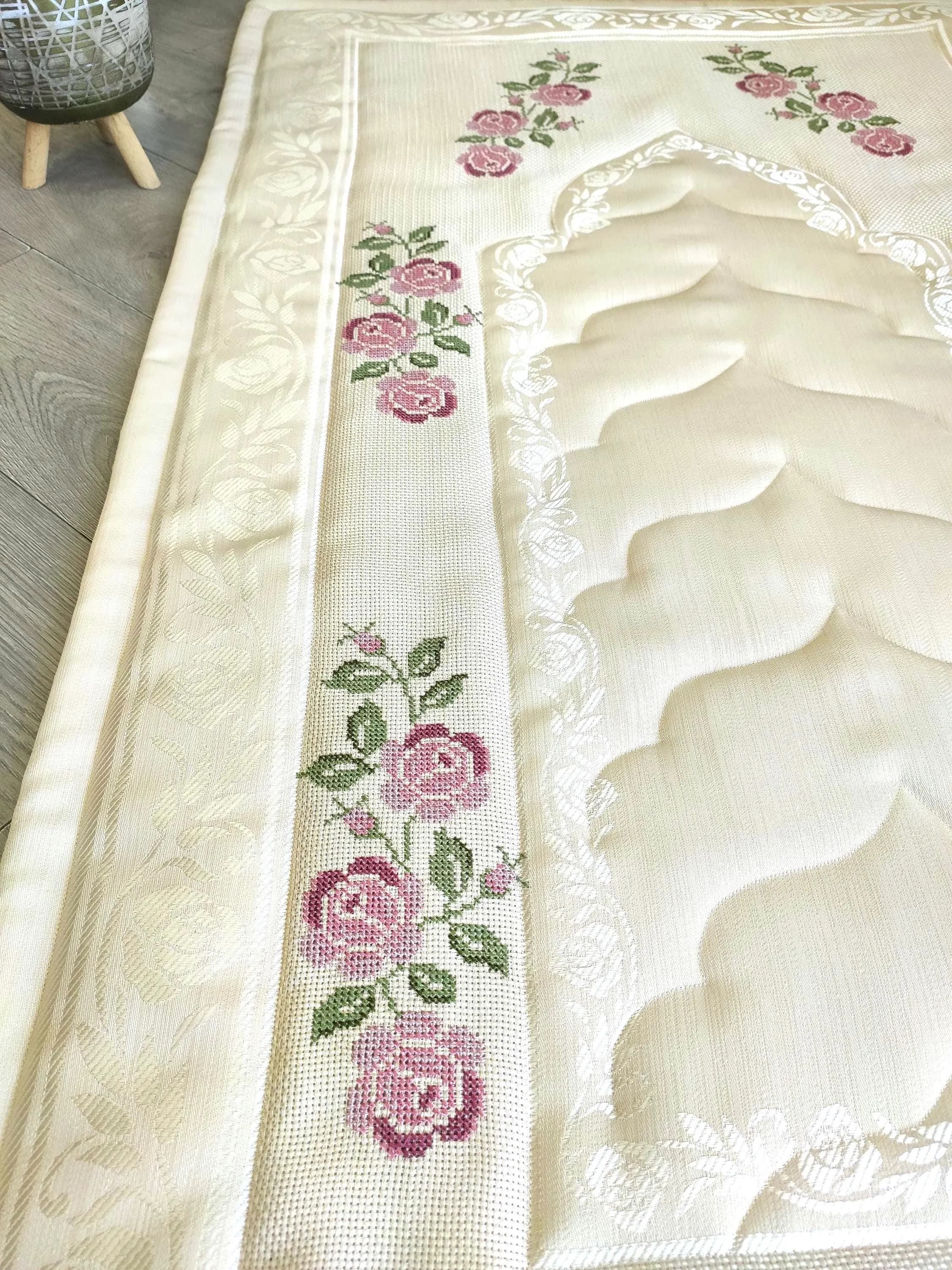 Padded Prayer Mat with Rose Embroidery,Sajjada, Islamic Wedding Gift,Prayer rugs, - image 3