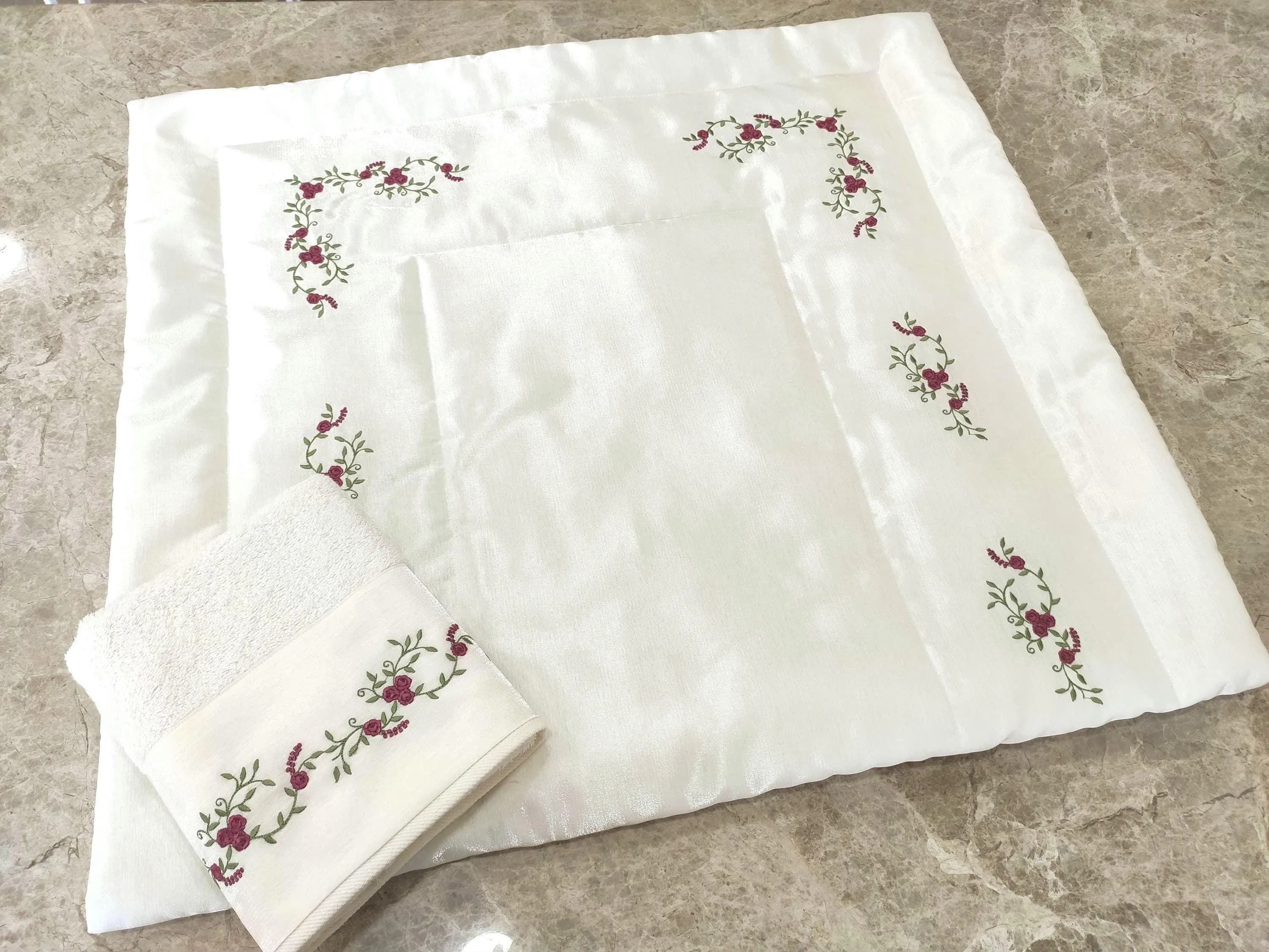 Personalized Muslim Wedding Gift Set, Embroidered Prayer Dress, Rug, Hijab, Towel (Nikah Gift)