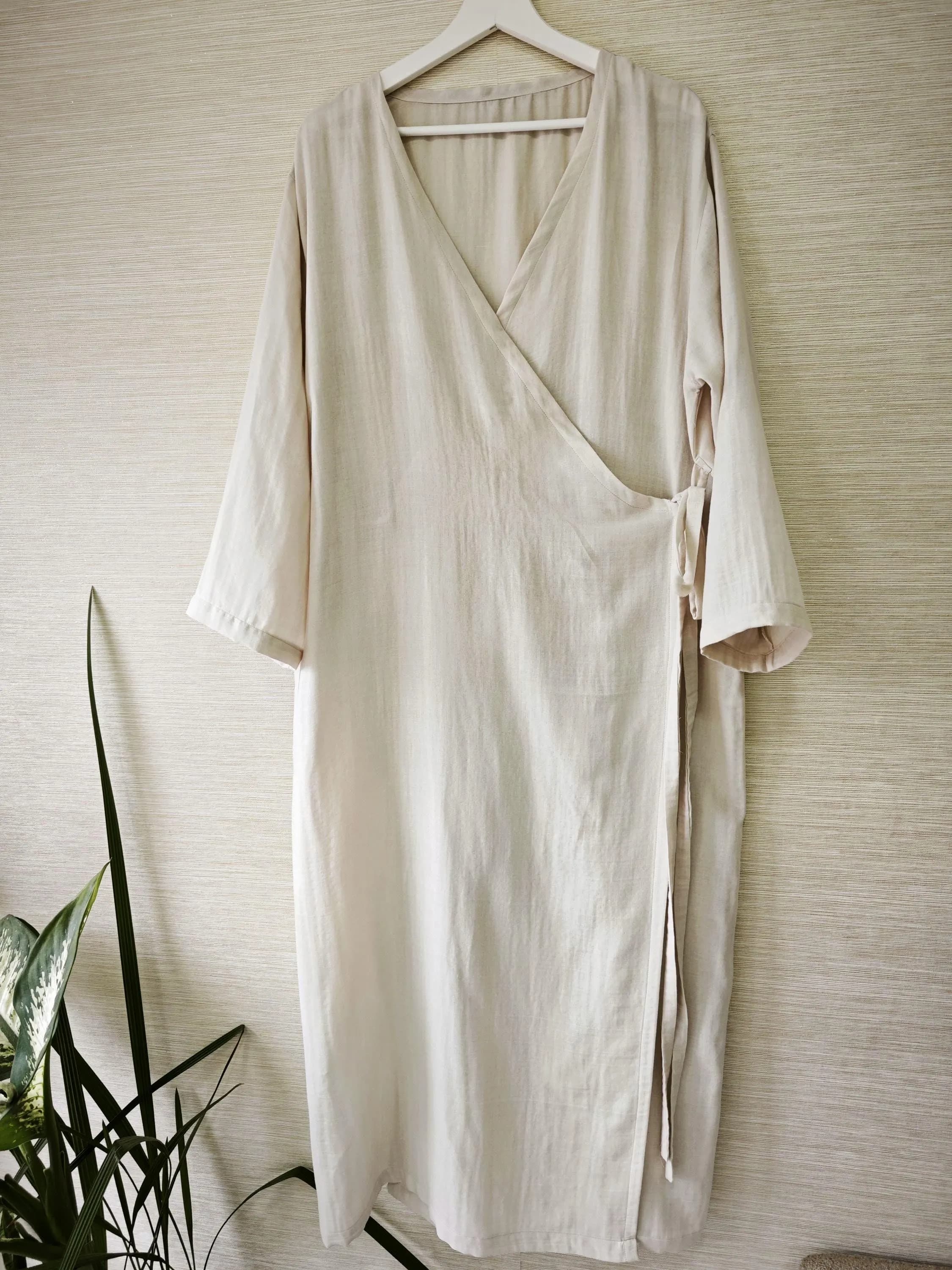 Turkish Muslin Prayer Dress, Beige Wrap Kimono, Modest Islamic Clothing - image 4