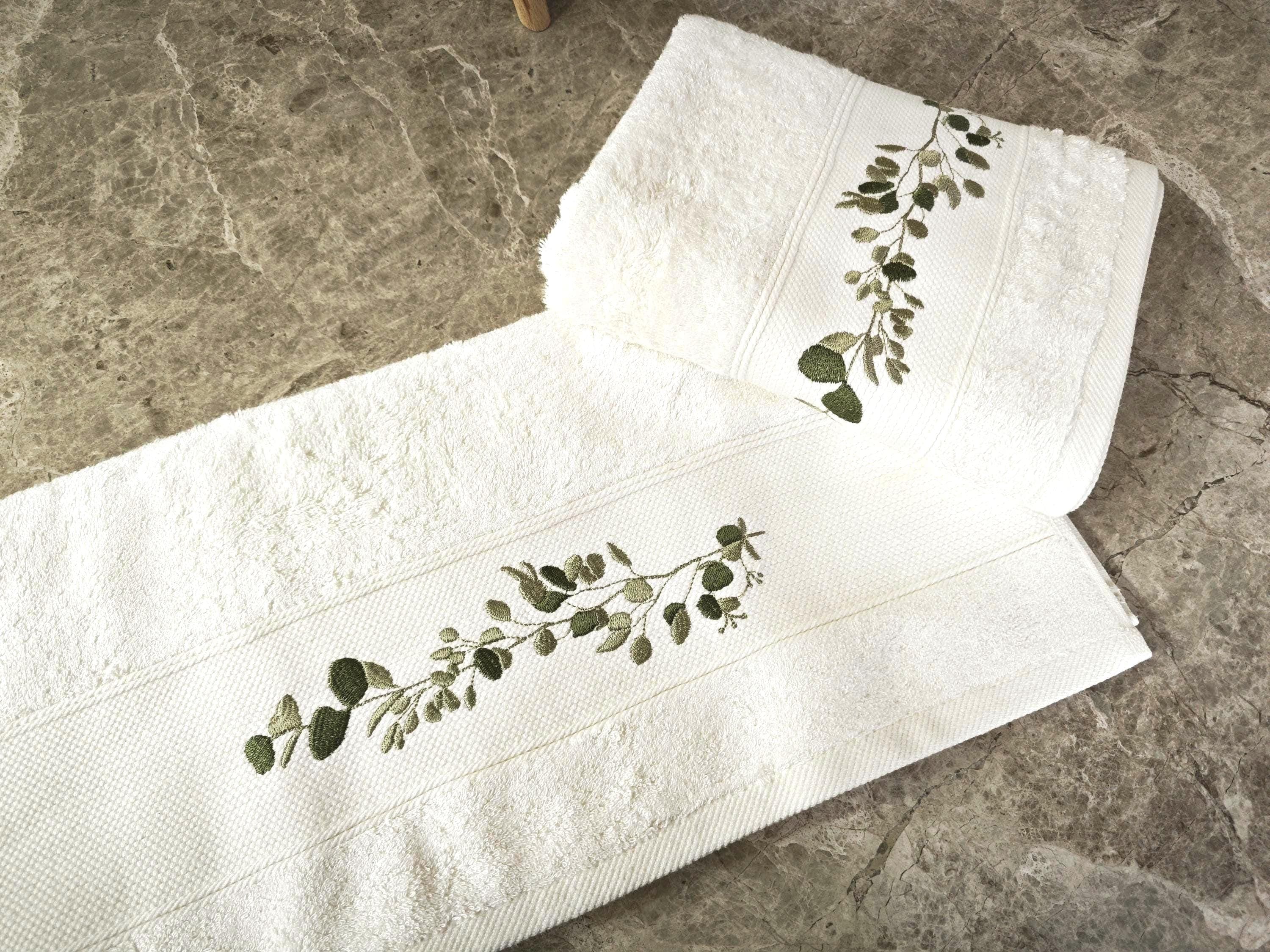 Embroidered Bamboo Cotton Hand Towel, Floral Botanical Design, Spring Decor Gift, Personalized Towel - image 5